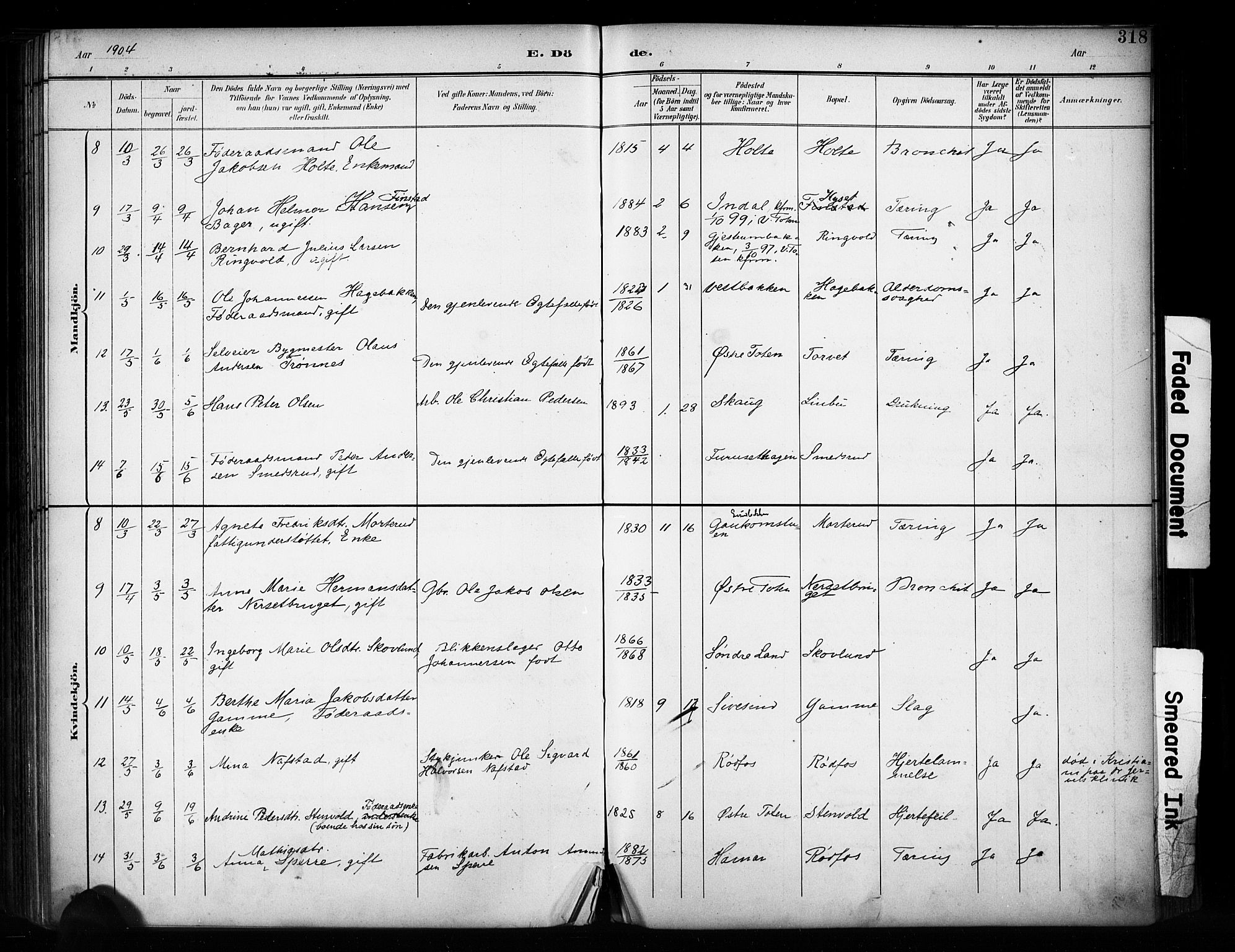 Vestre Toten prestekontor, SAH/PREST-108/H/Ha/Haa/L0011: Parish register (official) no. 11, 1895-1906, p. 318