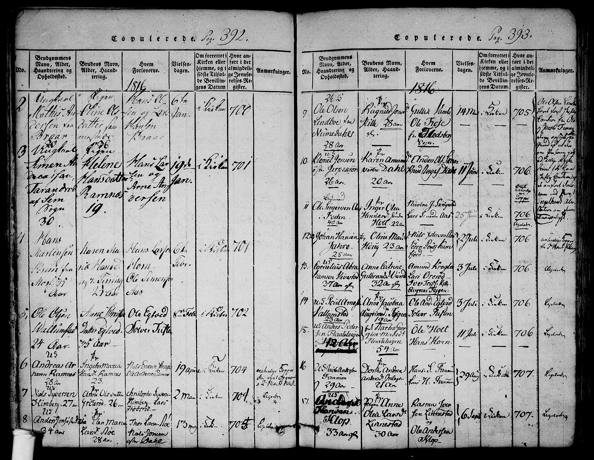 Ramnes kirkebøker, AV/SAKO-A-314/F/Fa/L0004: Parish register (official) no. I 4, 1813-1840, p. 392-393