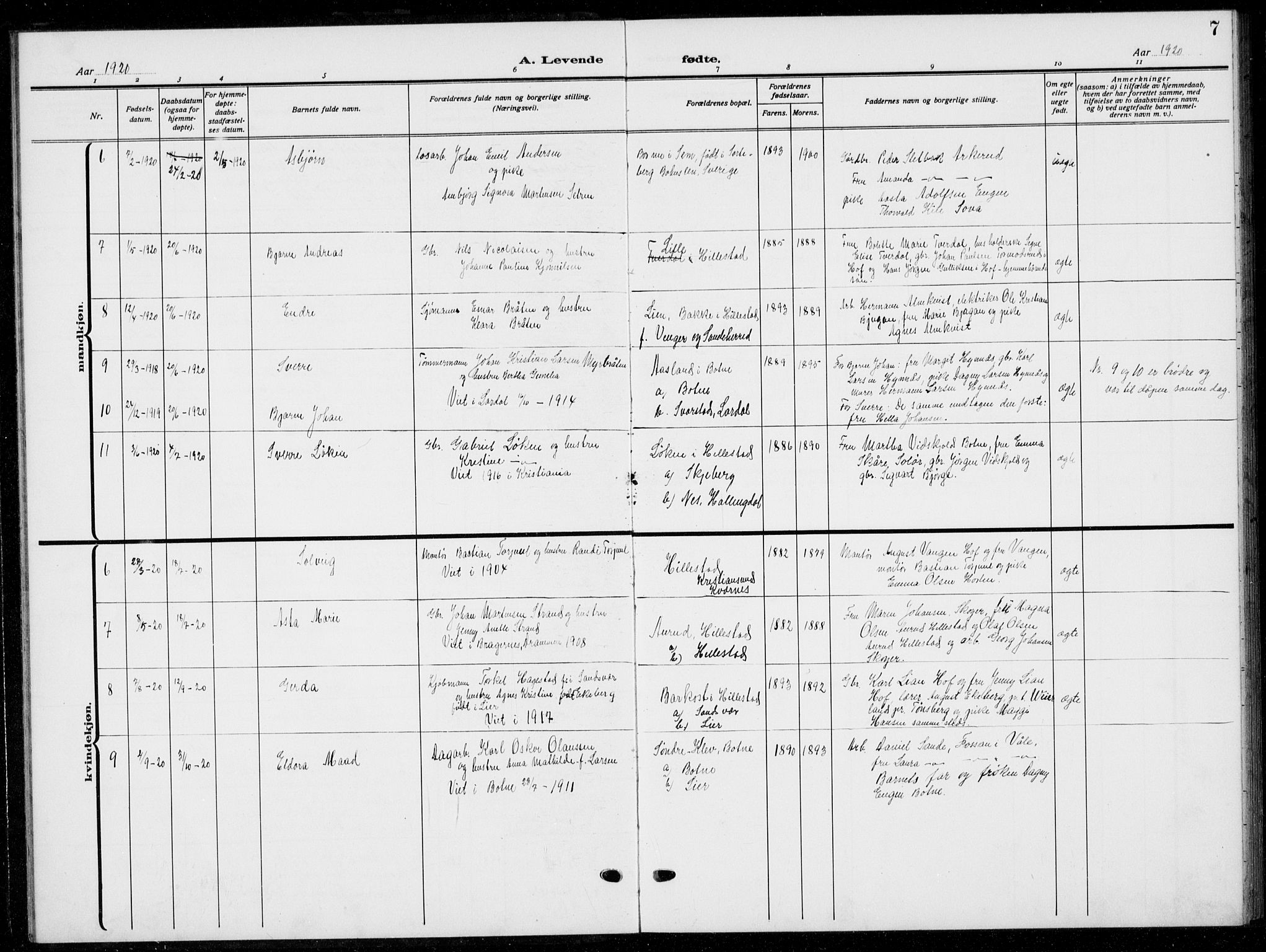 Botne kirkebøker, AV/SAKO-A-340/G/Gb/L0005: Parish register (copy) no. II 5, 1918-1936, p. 7