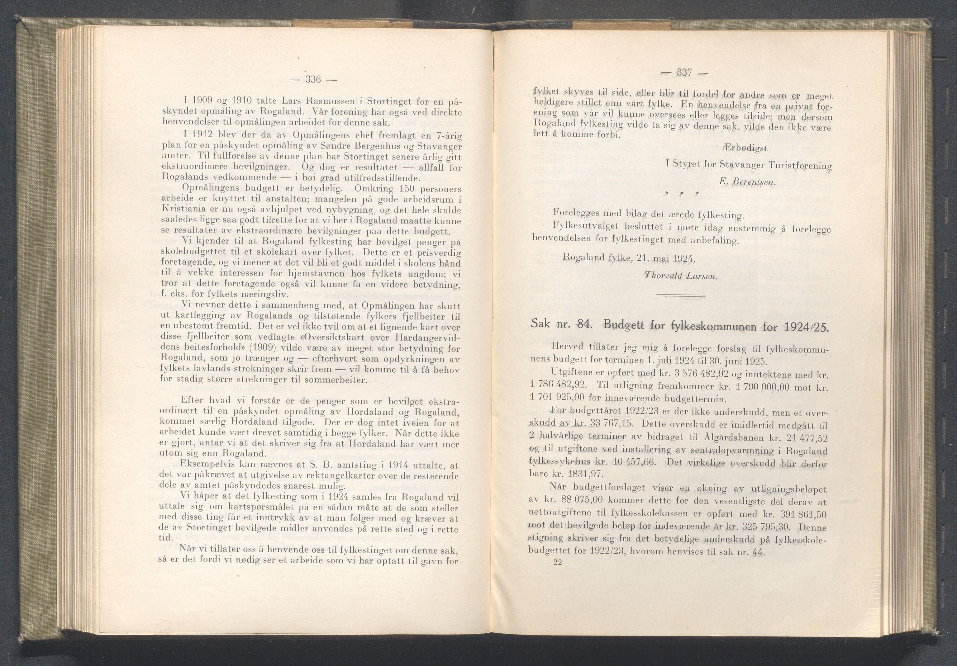 Rogaland fylkeskommune - Fylkesrådmannen , IKAR/A-900/A/Aa/Aaa/L0043: Møtebok , 1924, p. 336-337