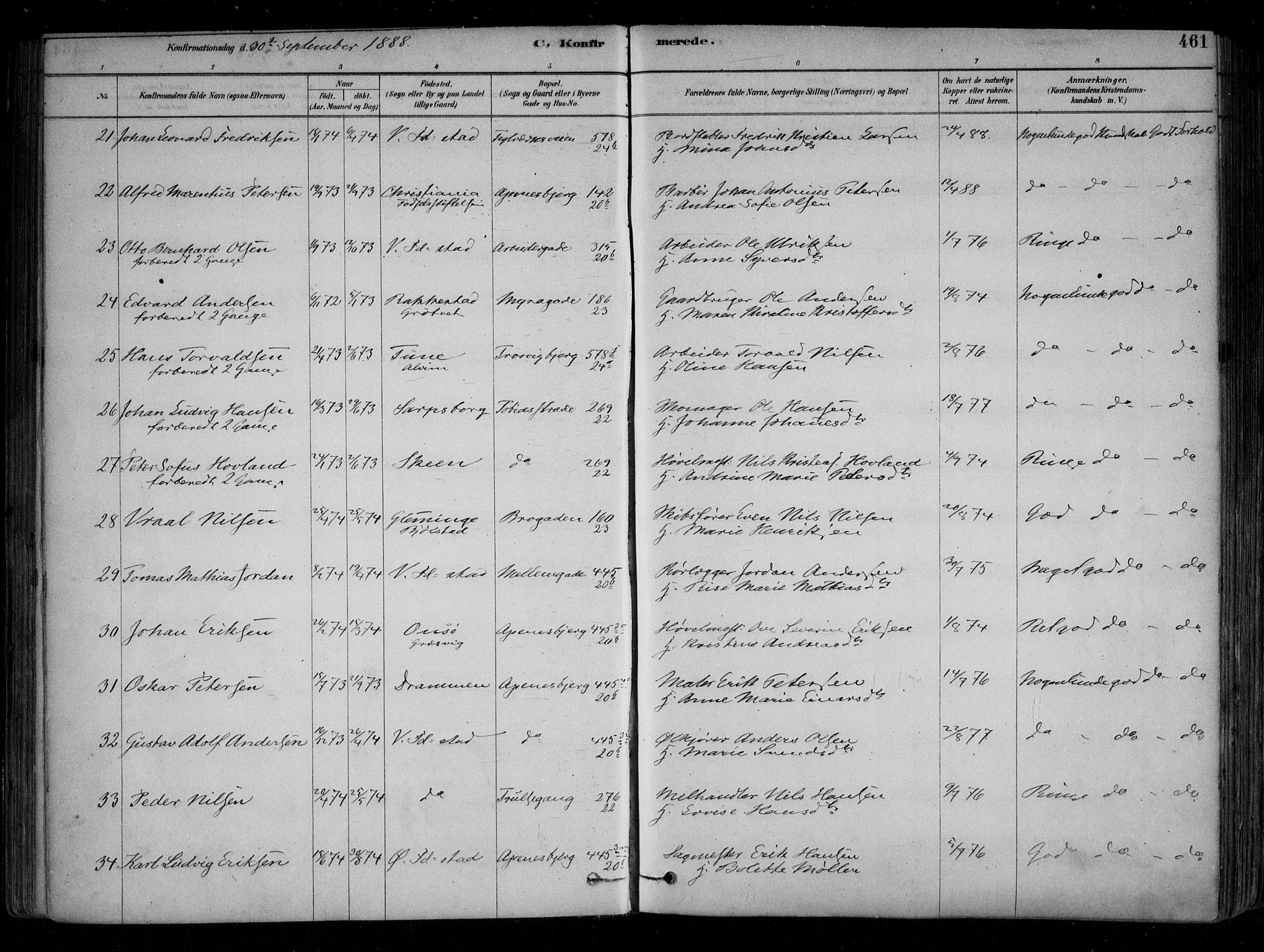 Fredrikstad domkirkes prestekontor Kirkebøker, AV/SAO-A-10906/F/Fa/L0004: Parish register (official) no. 4, 1878-1907, p. 461