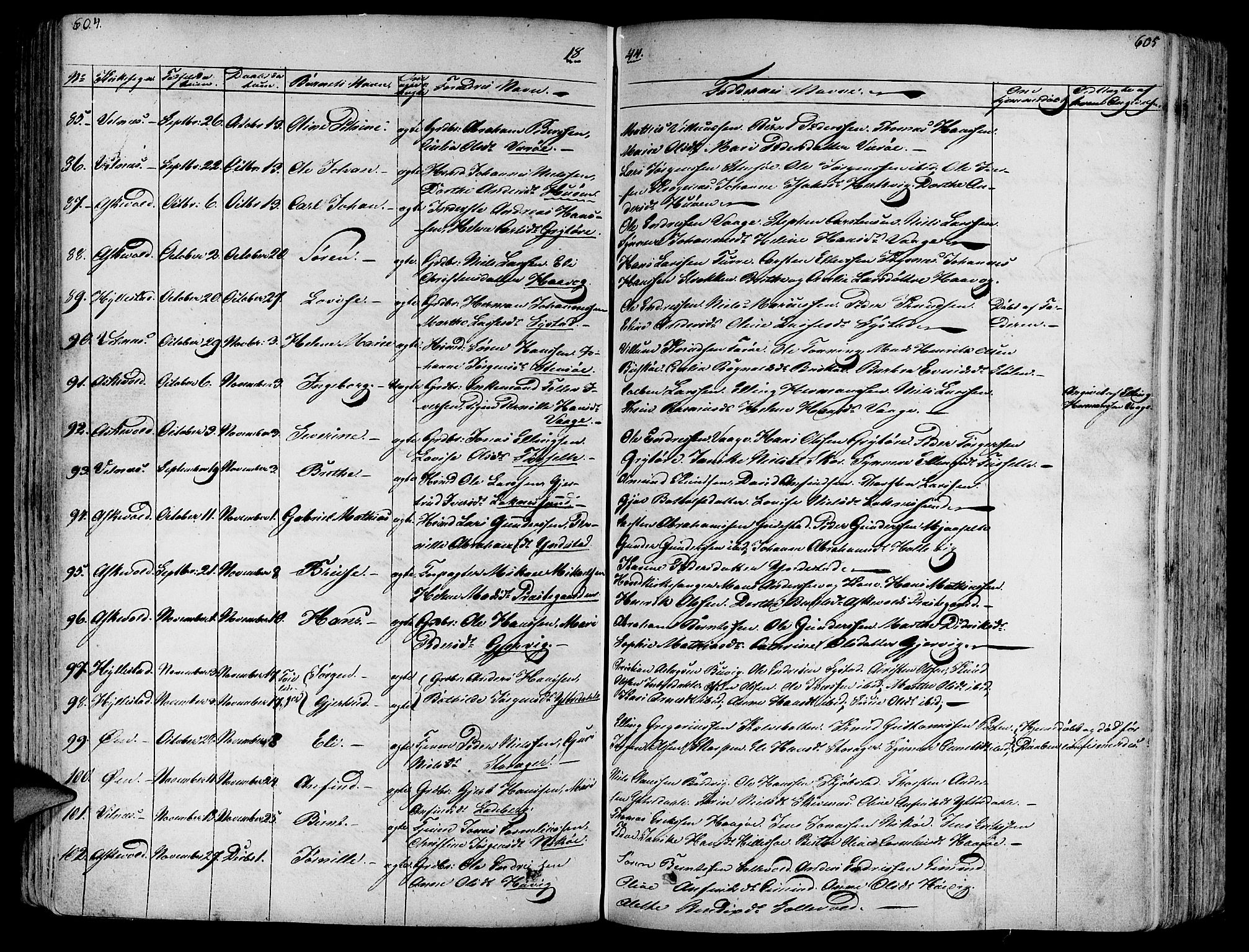 Askvoll sokneprestembete, AV/SAB-A-79501/H/Haa/Haaa/L0010: Parish register (official) no. A 10, 1821-1844, p. 604-605