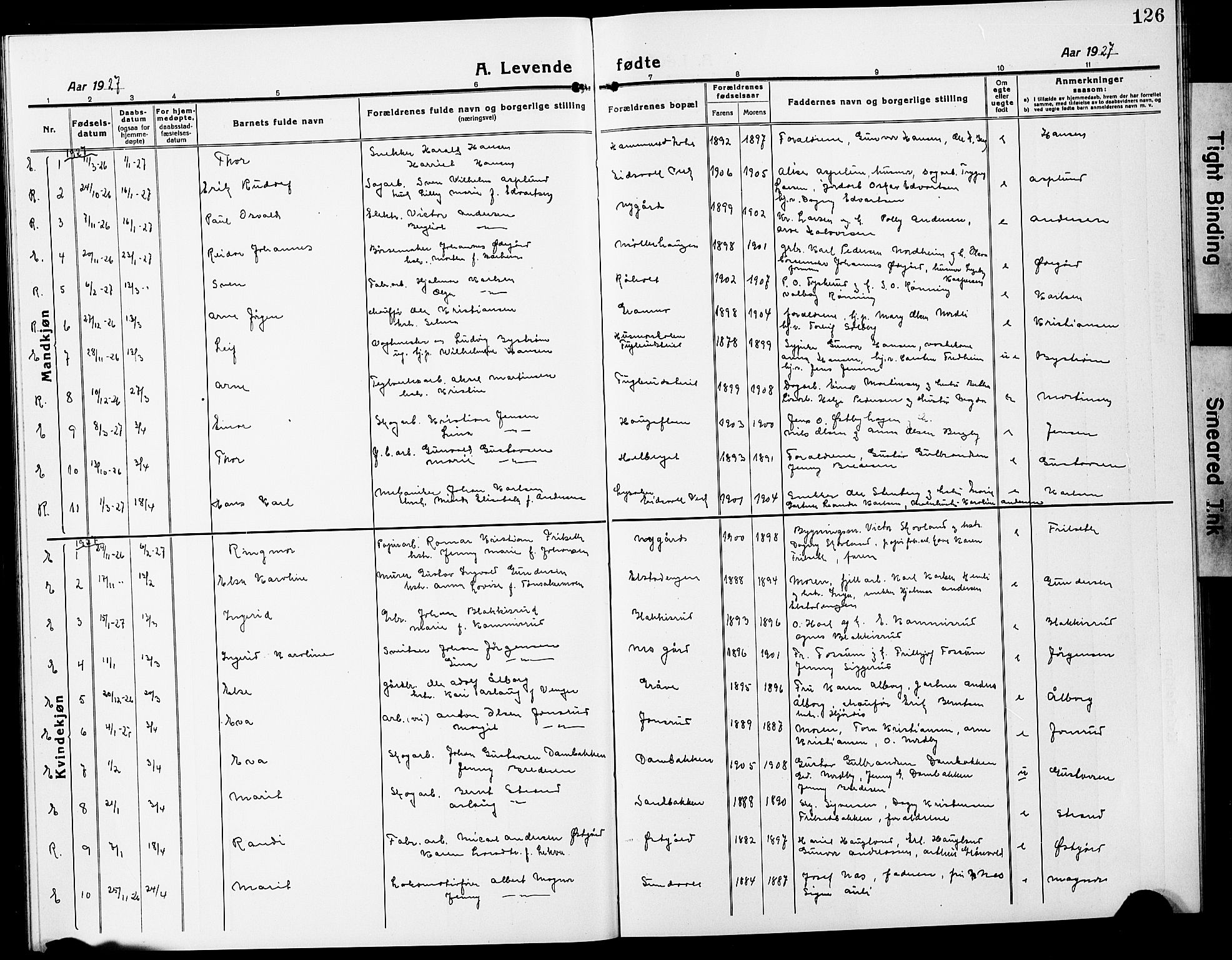 Eidsvoll prestekontor Kirkebøker, SAO/A-10888/G/Ga/L0010: Parish register (copy) no. I 10, 1919-1929, p. 126
