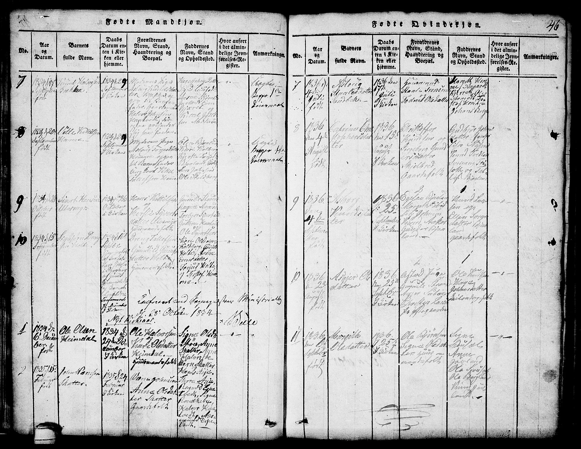Lårdal kirkebøker, SAKO/A-284/G/Ga/L0001: Parish register (copy) no. I 1, 1815-1861, p. 46