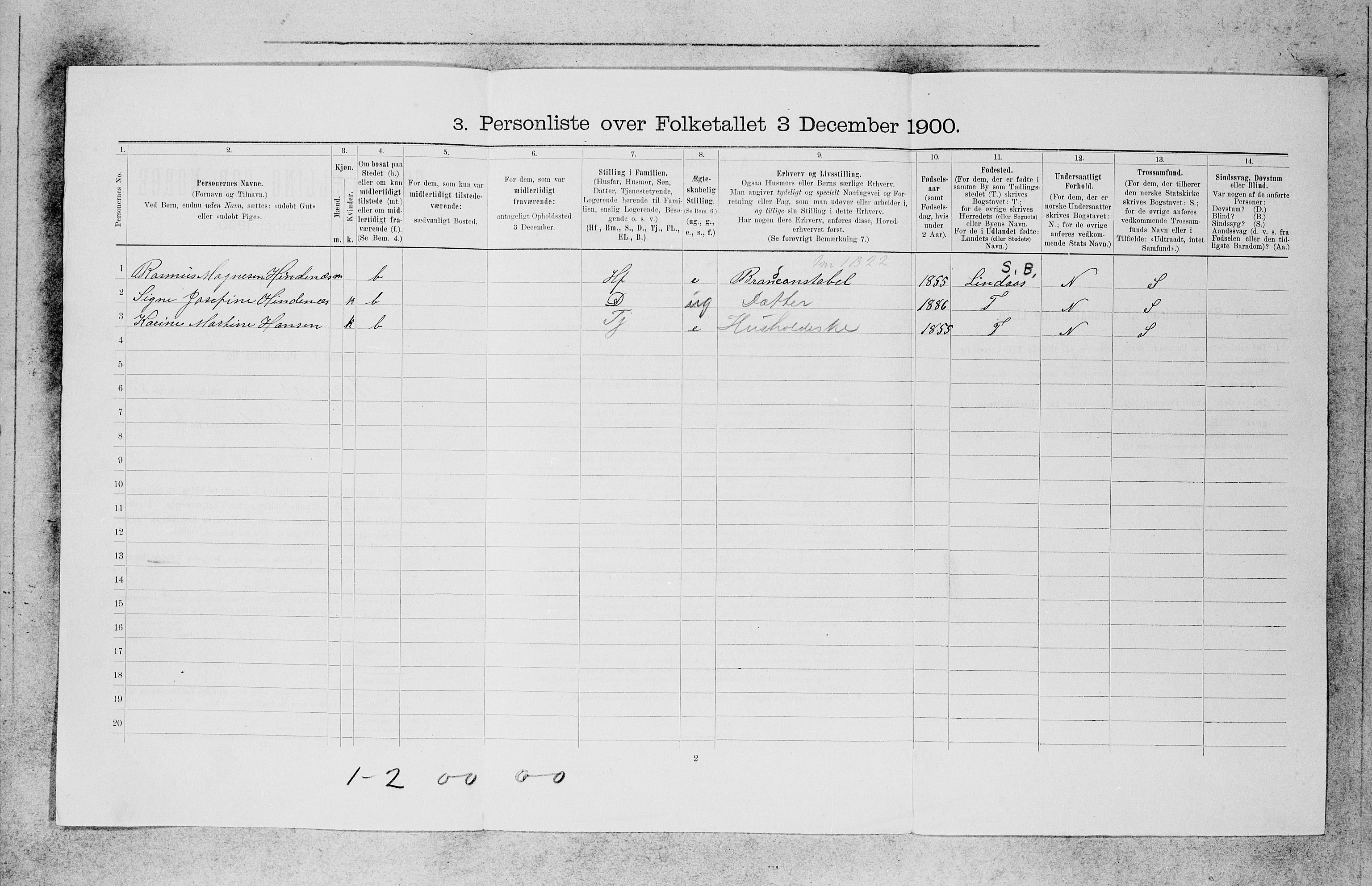 SAB, 1900 census for Bergen, 1900, p. 17445