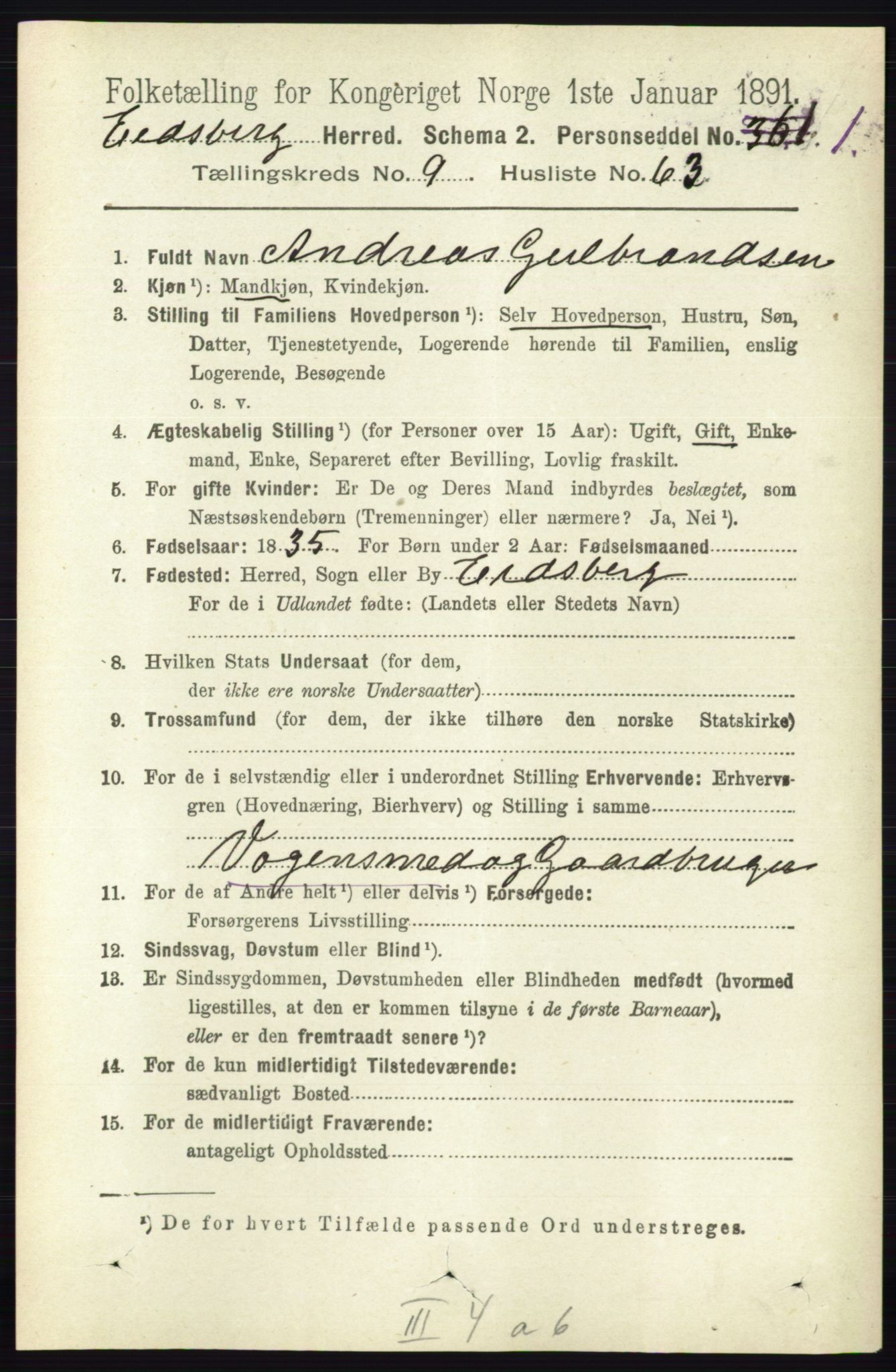 RA, 1891 census for 0125 Eidsberg, 1891, p. 5526