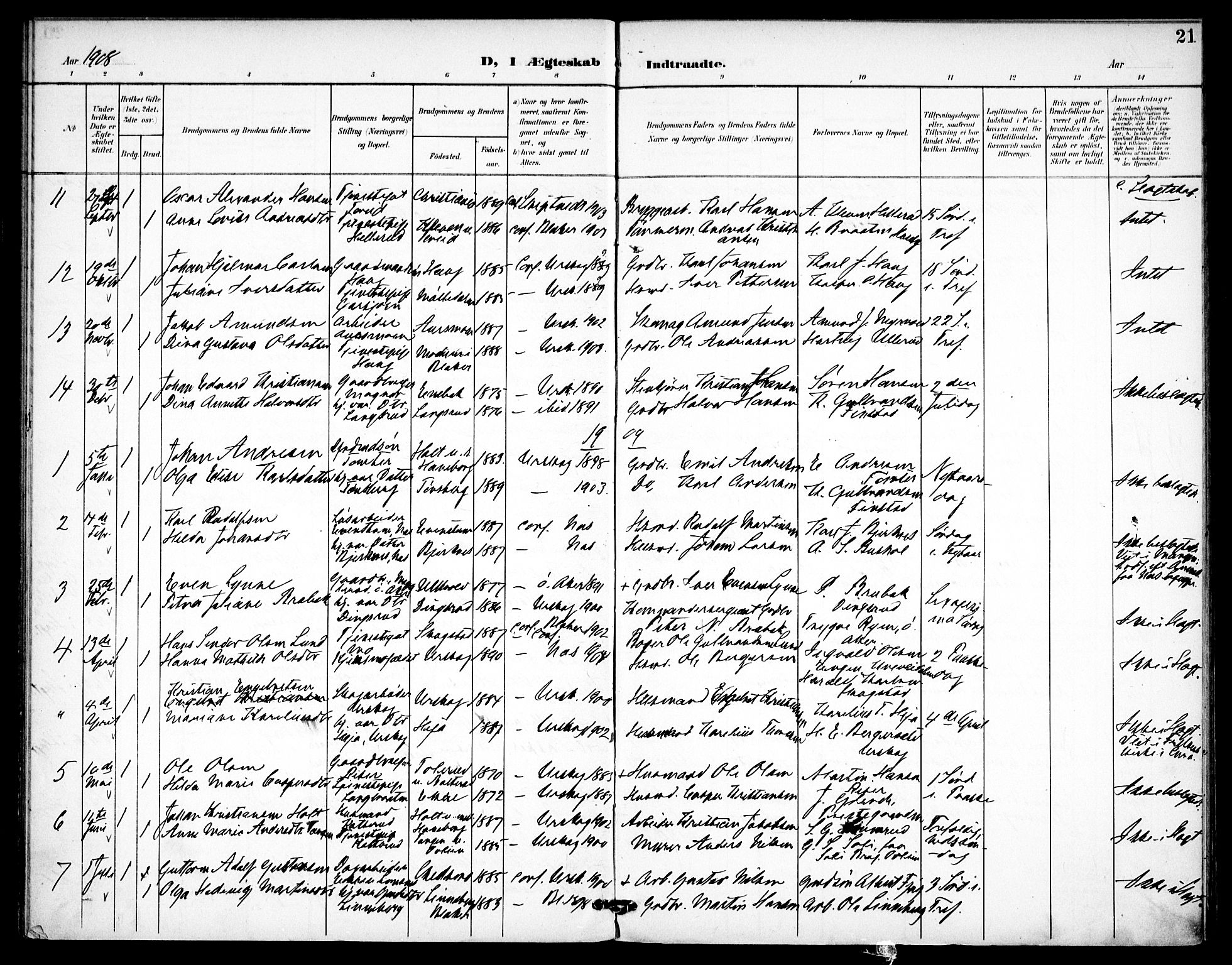 Aurskog prestekontor Kirkebøker, SAO/A-10304a/F/Fa/L0013: Parish register (official) no. I 13, 1900-1910, p. 21