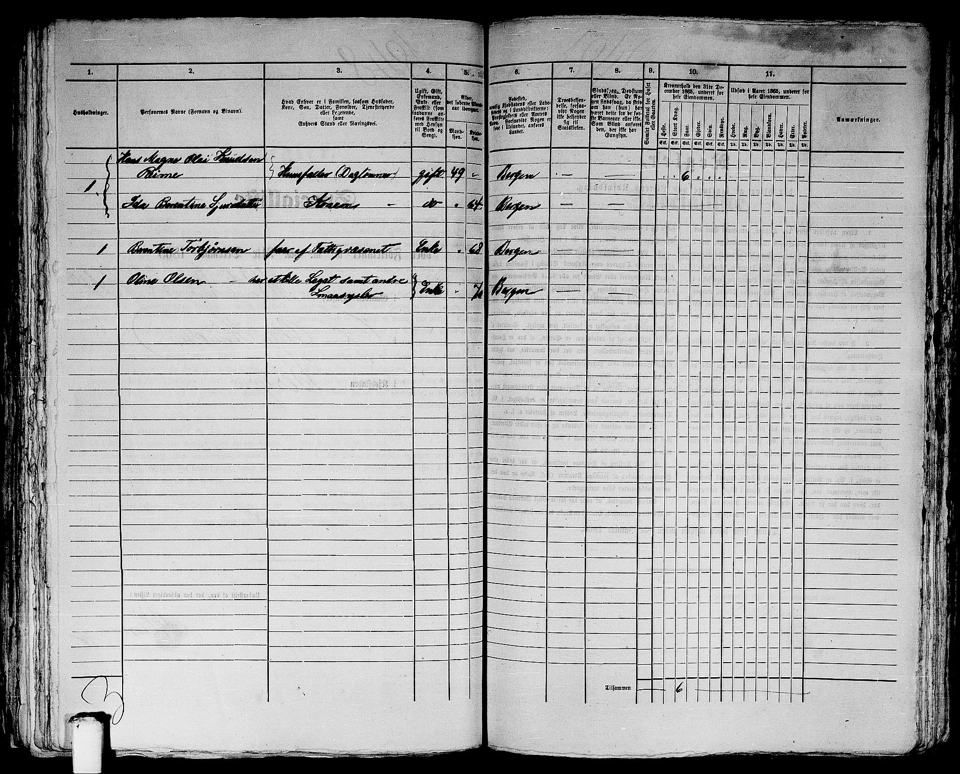 RA, 1865 census for Bergen, 1865, p. 3786