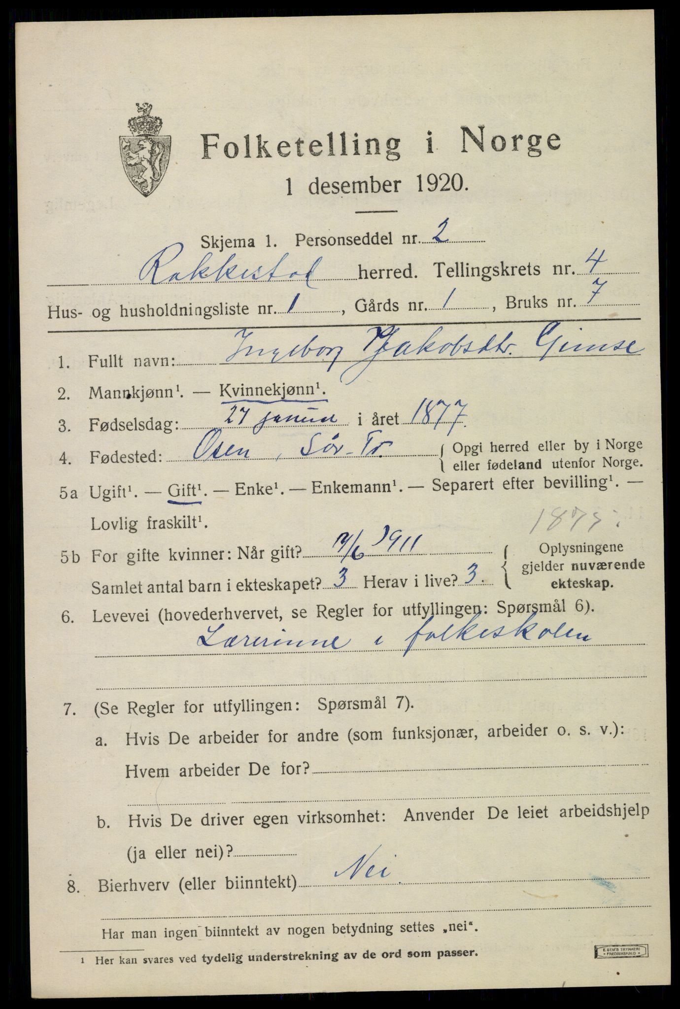 SAO, 1920 census for Rakkestad, 1920, p. 5311