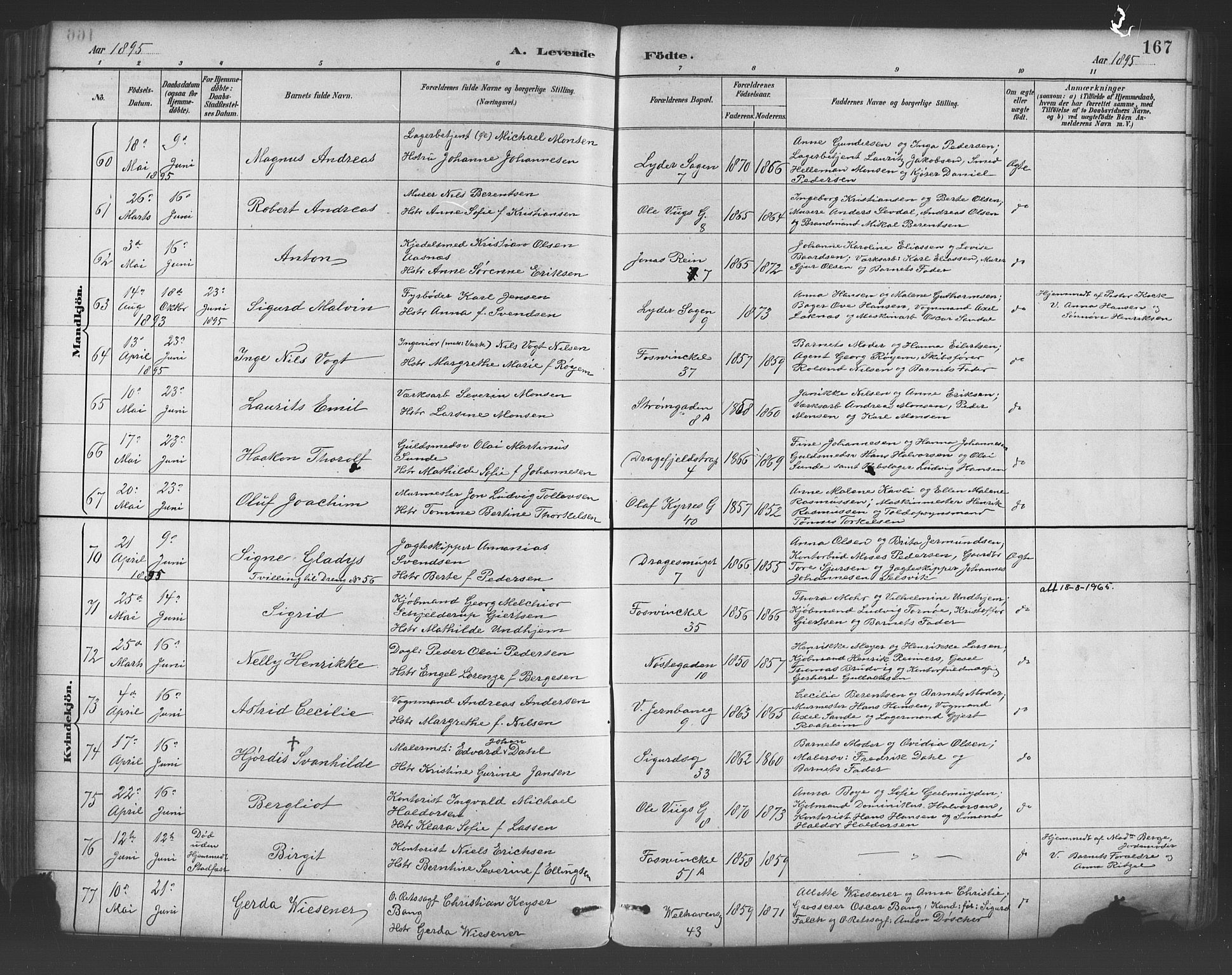 Johanneskirken sokneprestembete, SAB/A-76001/H/Hab: Parish register (copy) no. A 1, 1885-1900, p. 167