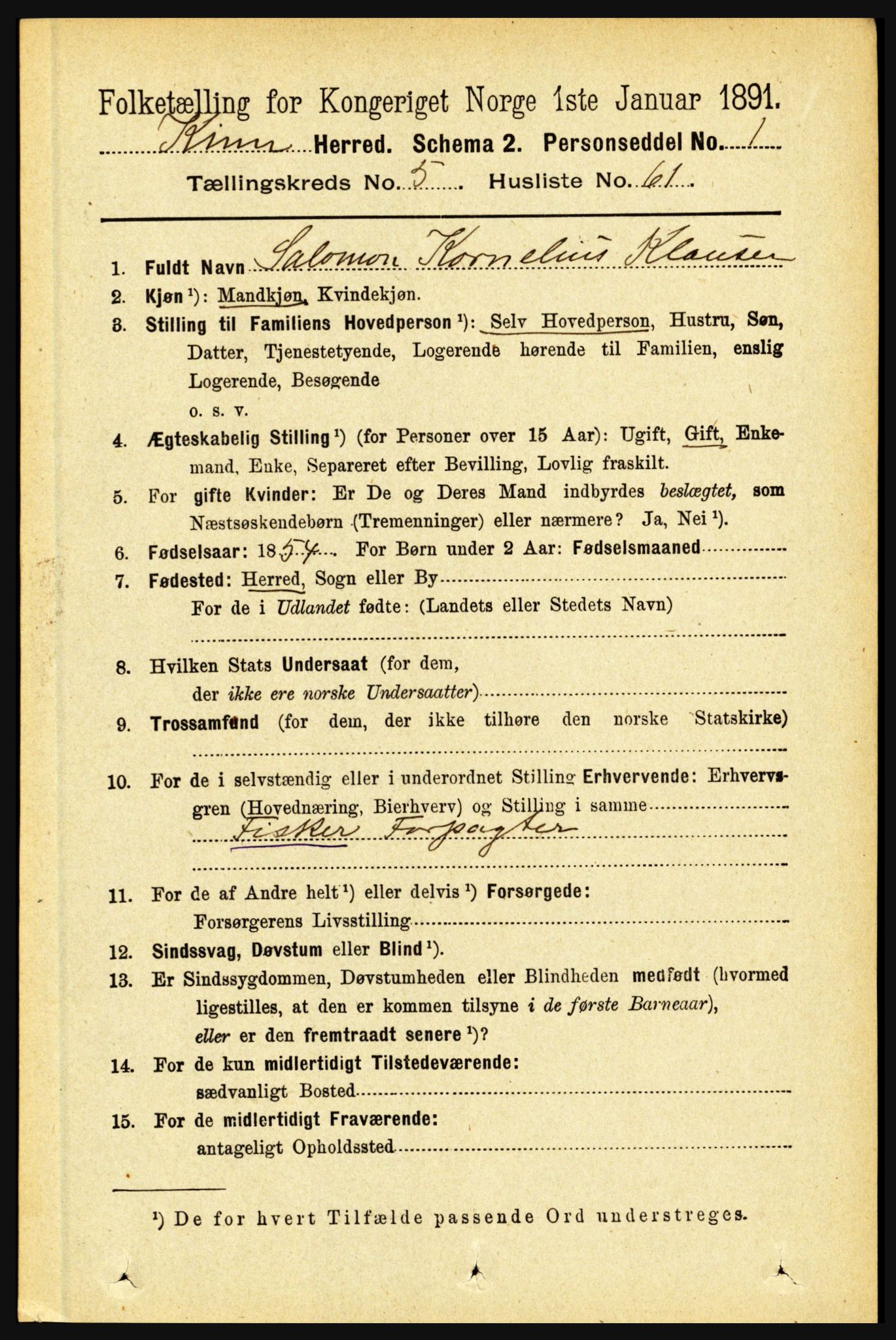 RA, 1891 census for 1437 Kinn, 1891, p. 2149