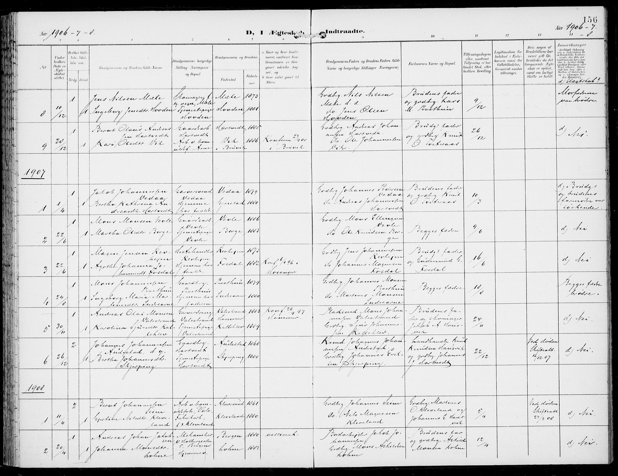 Haus sokneprestembete, SAB/A-75601/H/Haa: Parish register (official) no. C  2, 1900-1915, p. 156