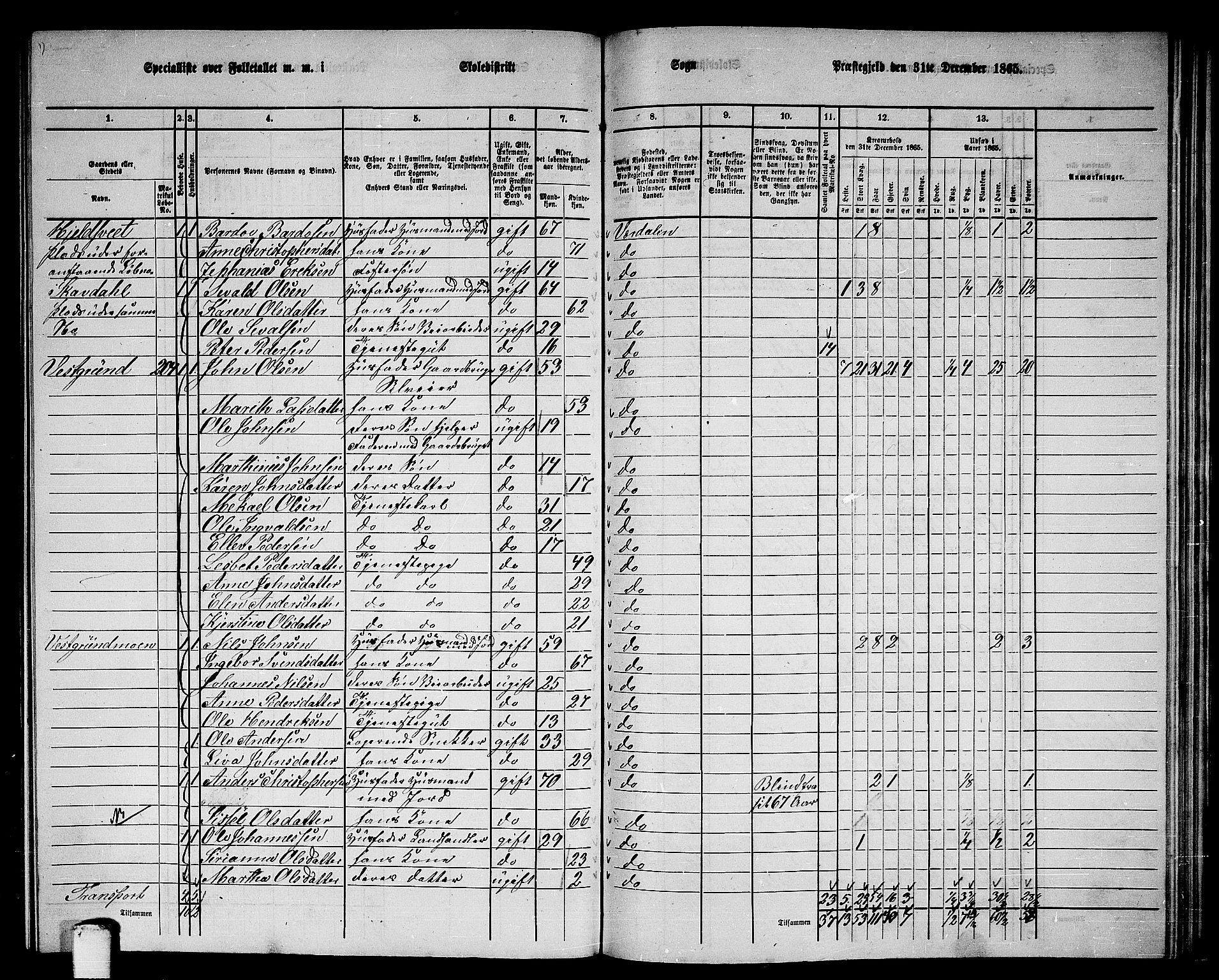 RA, 1865 census for Verdal, 1865, p. 218