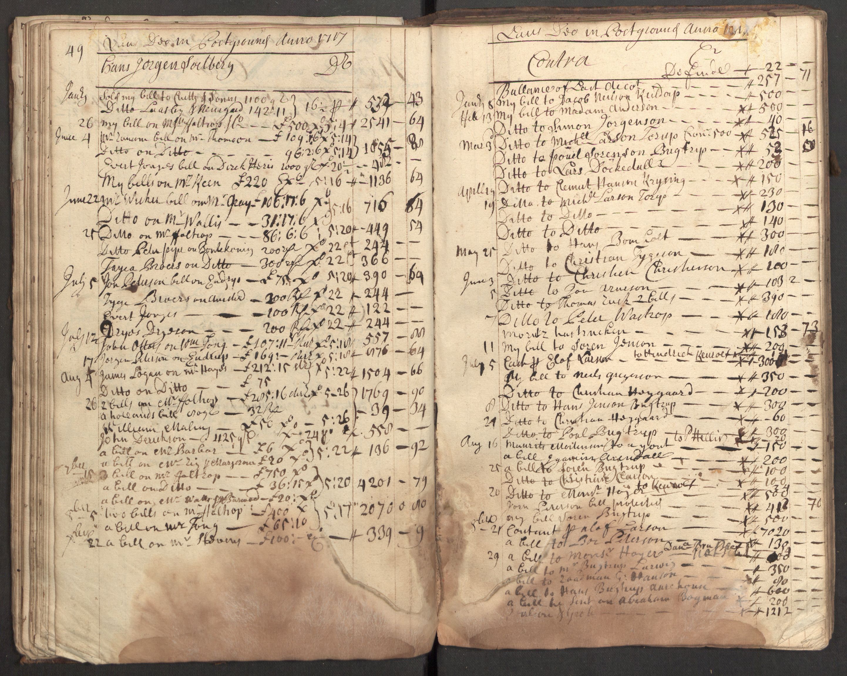 Bowman, James, RA/PA-0067/F/L0002/0001: Kontobok og skiftepapirer / James Bowmans kontobok, 1708-1728, p. 51