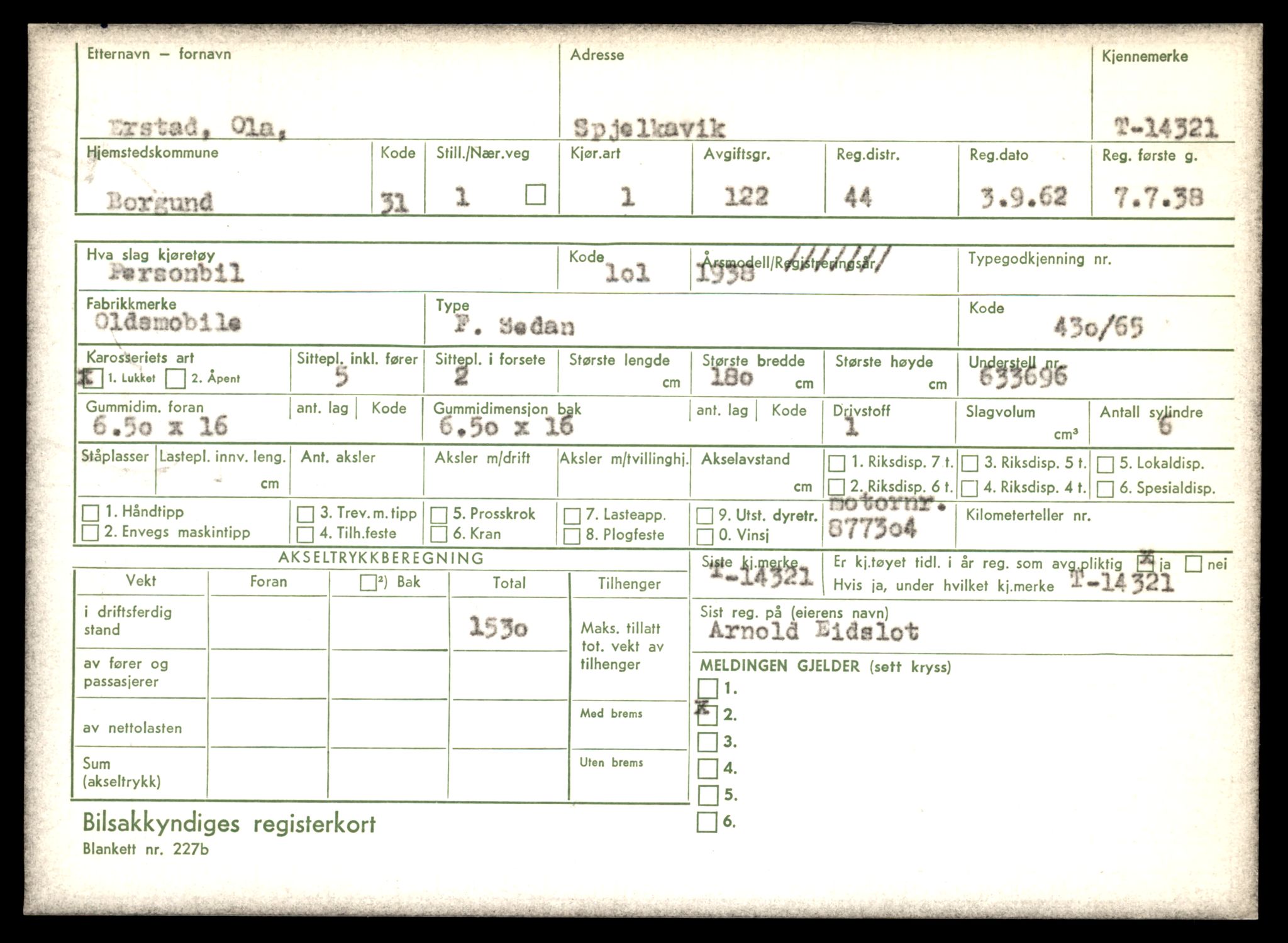 Møre og Romsdal vegkontor - Ålesund trafikkstasjon, AV/SAT-A-4099/F/Fe/L0045: Registreringskort for kjøretøy T 14320 - T 14444, 1927-1998, p. 53