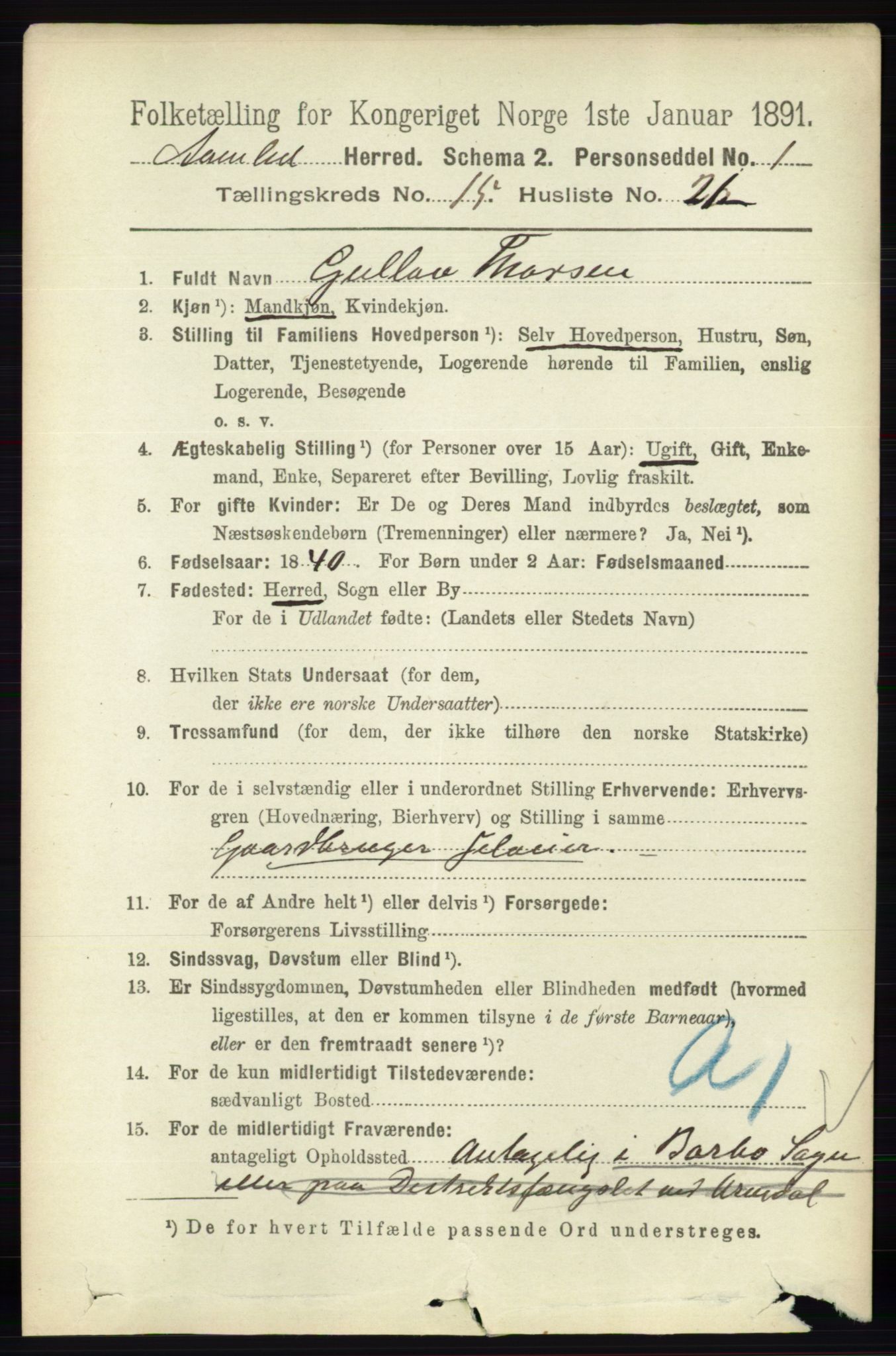 RA, 1891 census for 0929 Åmli, 1891, p. 2665