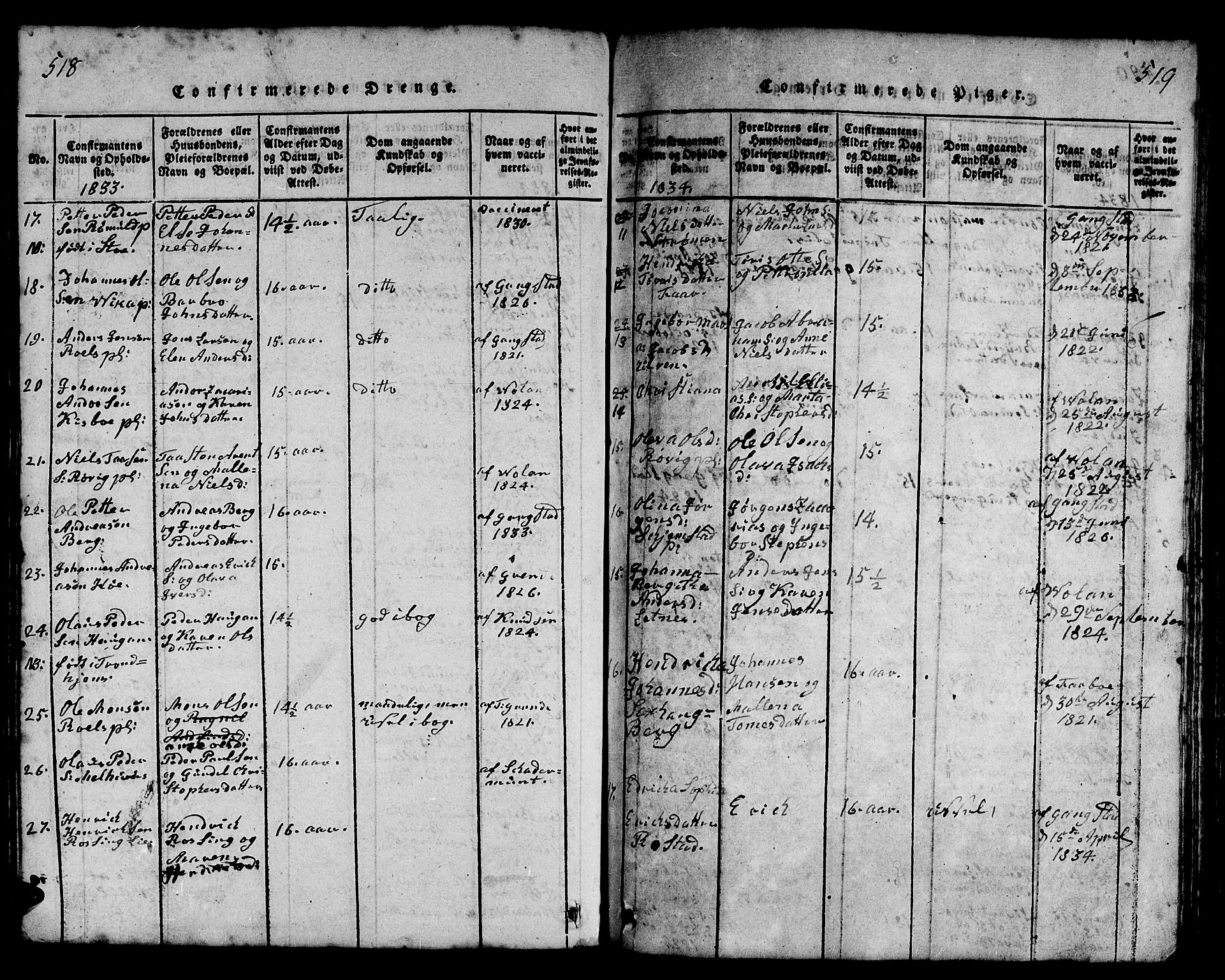 Ministerialprotokoller, klokkerbøker og fødselsregistre - Nord-Trøndelag, AV/SAT-A-1458/730/L0298: Parish register (copy) no. 730C01, 1816-1849, p. 518-519