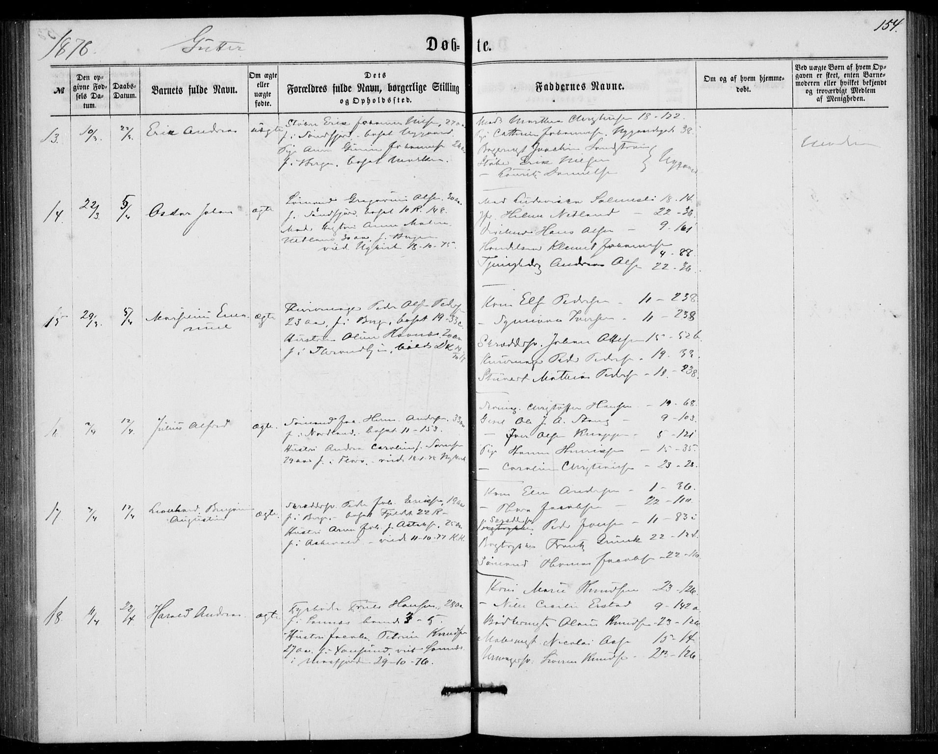 Fødselsstiftelsens sokneprestembete, ført av overlegen*, SAB/-: Parish register (official) no. A 1, 1863-1883, p. 154