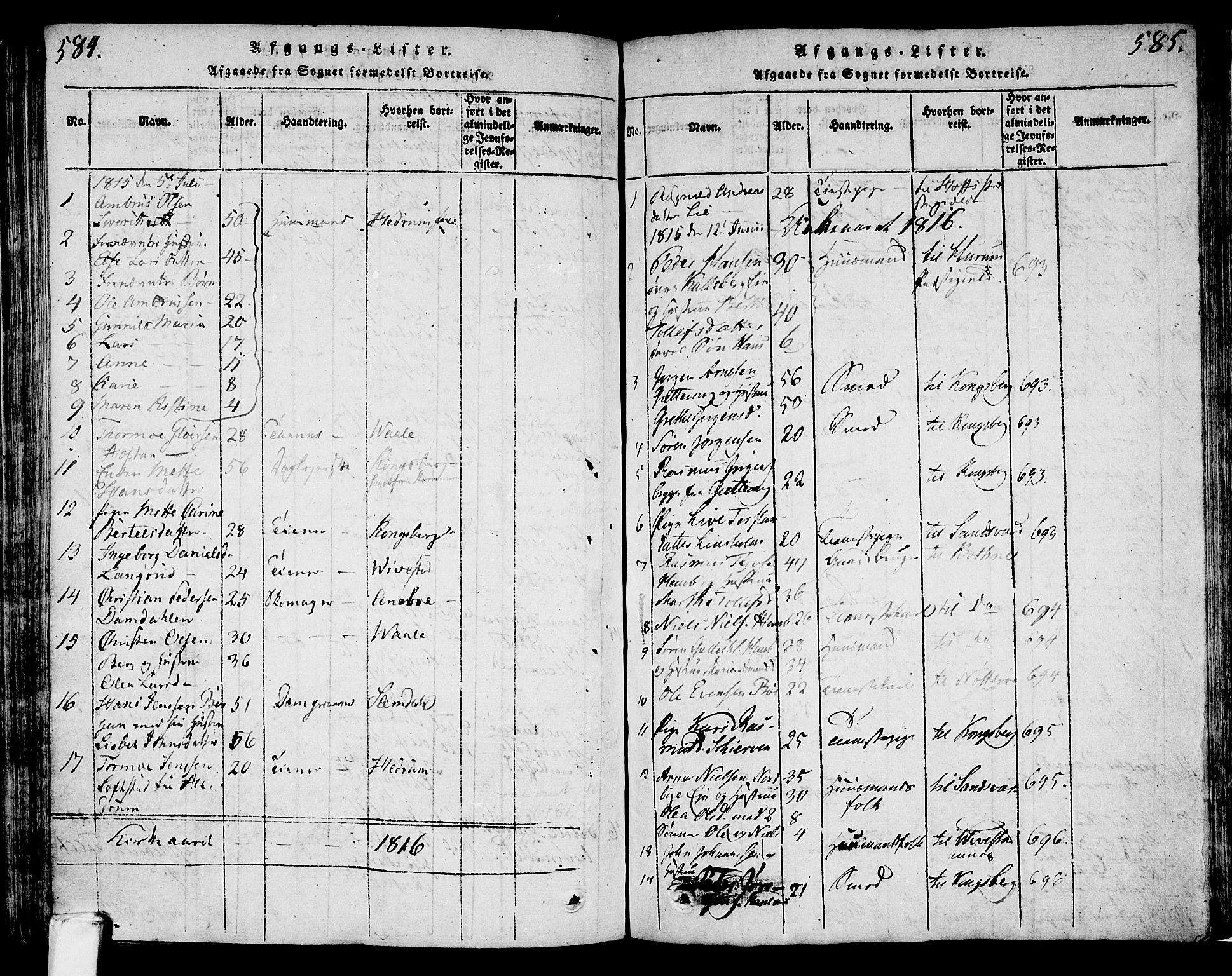 Lardal kirkebøker, SAKO/A-350/F/Fa/L0005: Parish register (official) no. I 5, 1814-1835, p. 584-585