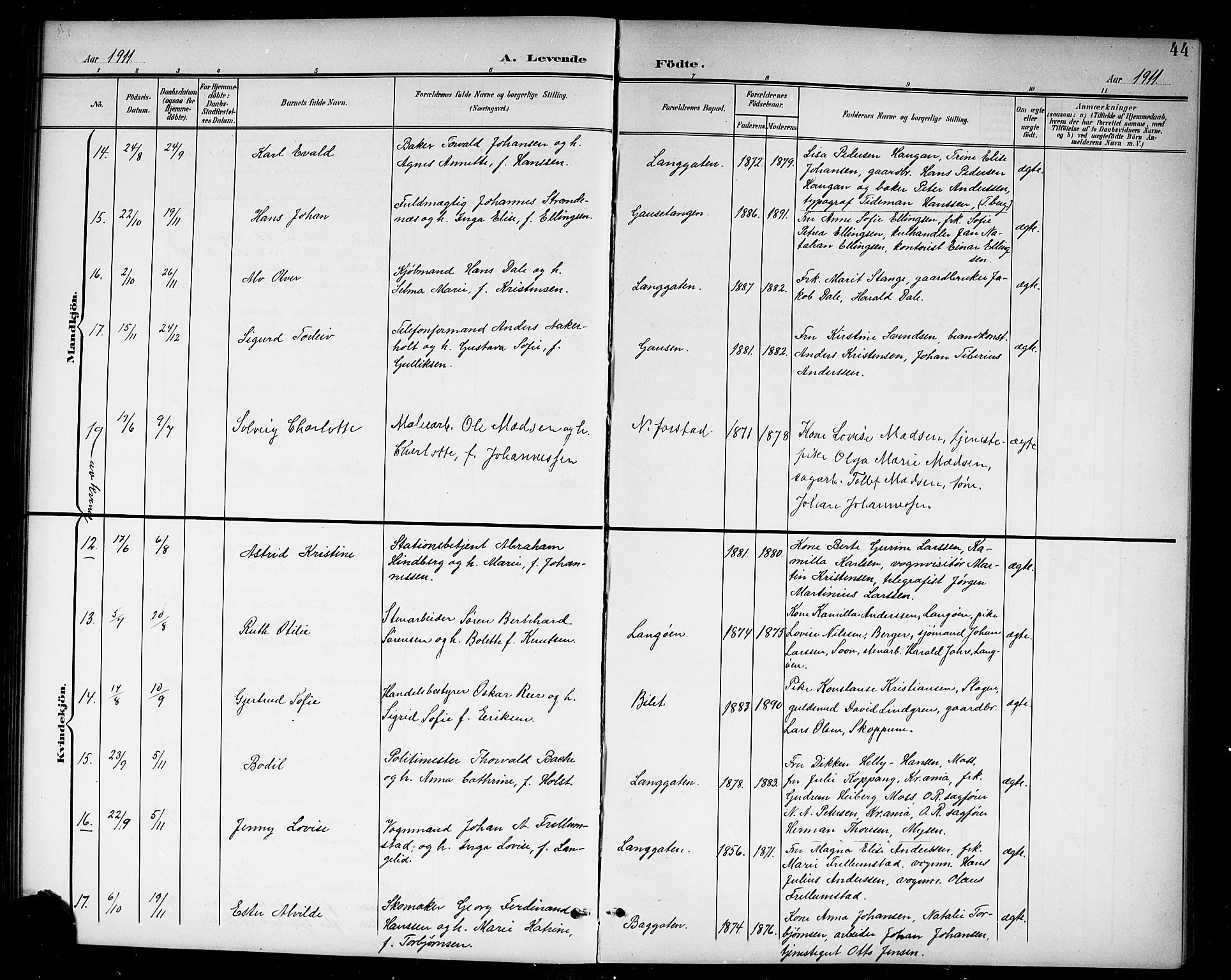 Holmestrand kirkebøker, AV/SAKO-A-346/G/Ga/L0006: Parish register (copy) no. 6, 1901-1923, p. 44