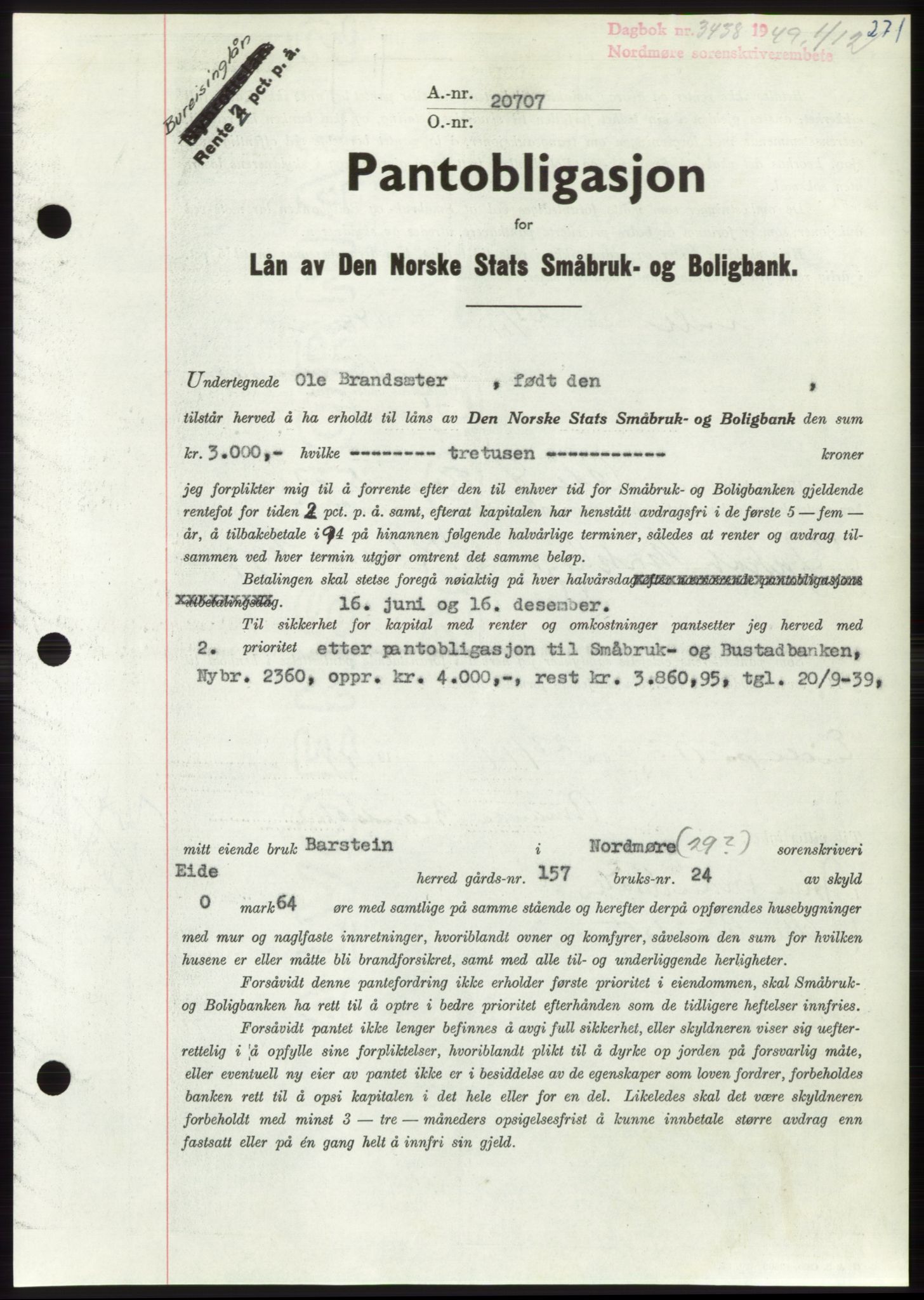 Nordmøre sorenskriveri, AV/SAT-A-4132/1/2/2Ca: Mortgage book no. B103, 1949-1950, Diary no: : 3438/1949