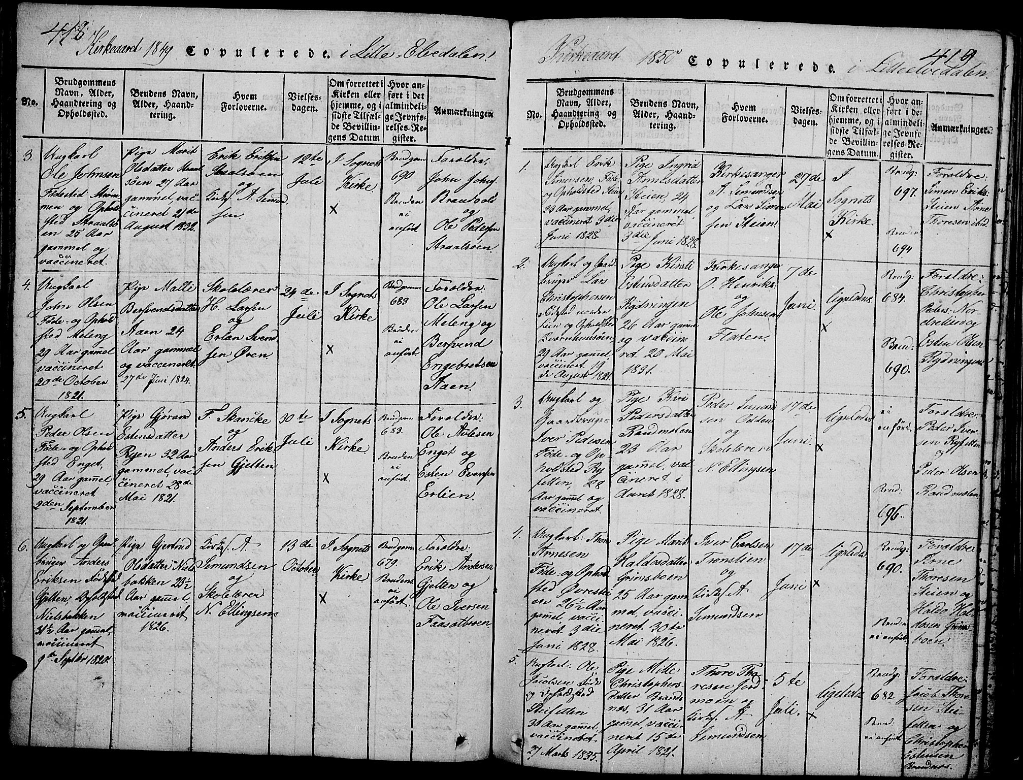 Tynset prestekontor, SAH/PREST-058/H/Ha/Hab/L0002: Parish register (copy) no. 2, 1814-1862, p. 418-419