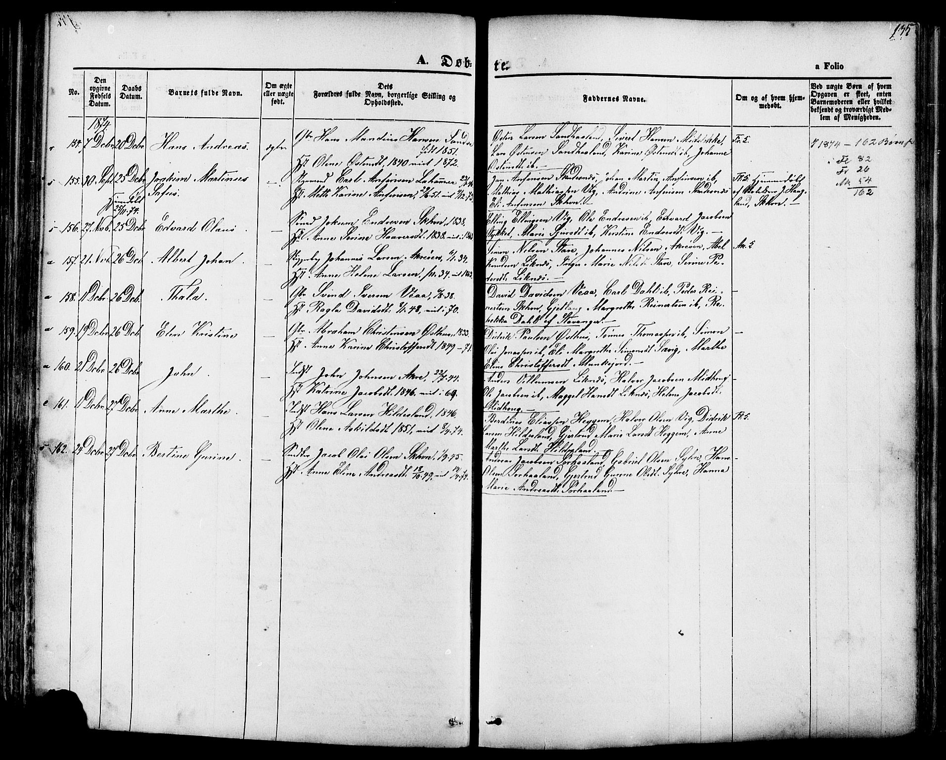 Skudenes sokneprestkontor, SAST/A -101849/H/Ha/Haa/L0006: Parish register (official) no. A 4, 1864-1881, p. 135