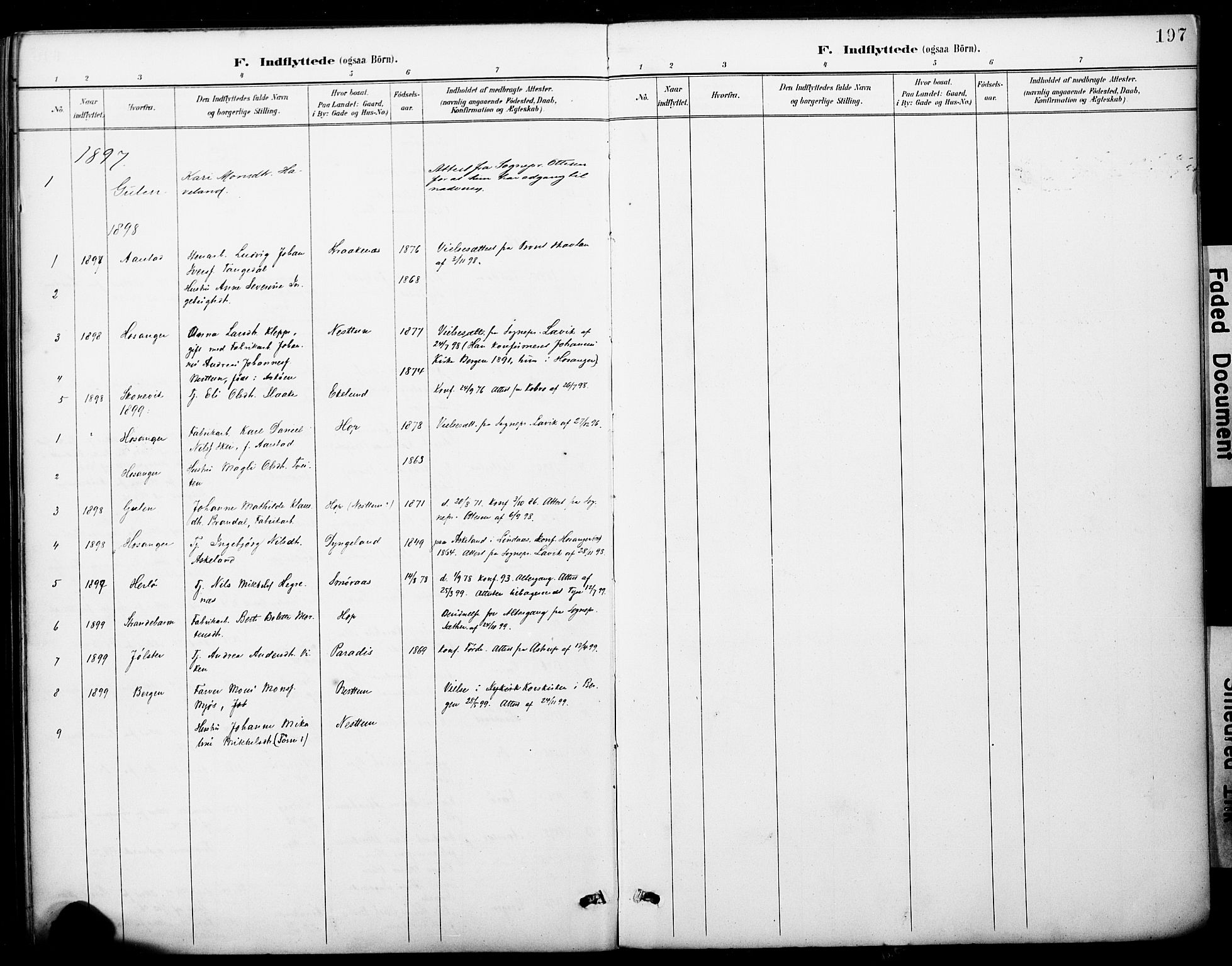 Fana Sokneprestembete, SAB/A-75101/H/Haa/Haai/L0002: Parish register (official) no. I 2, 1888-1899, p. 197