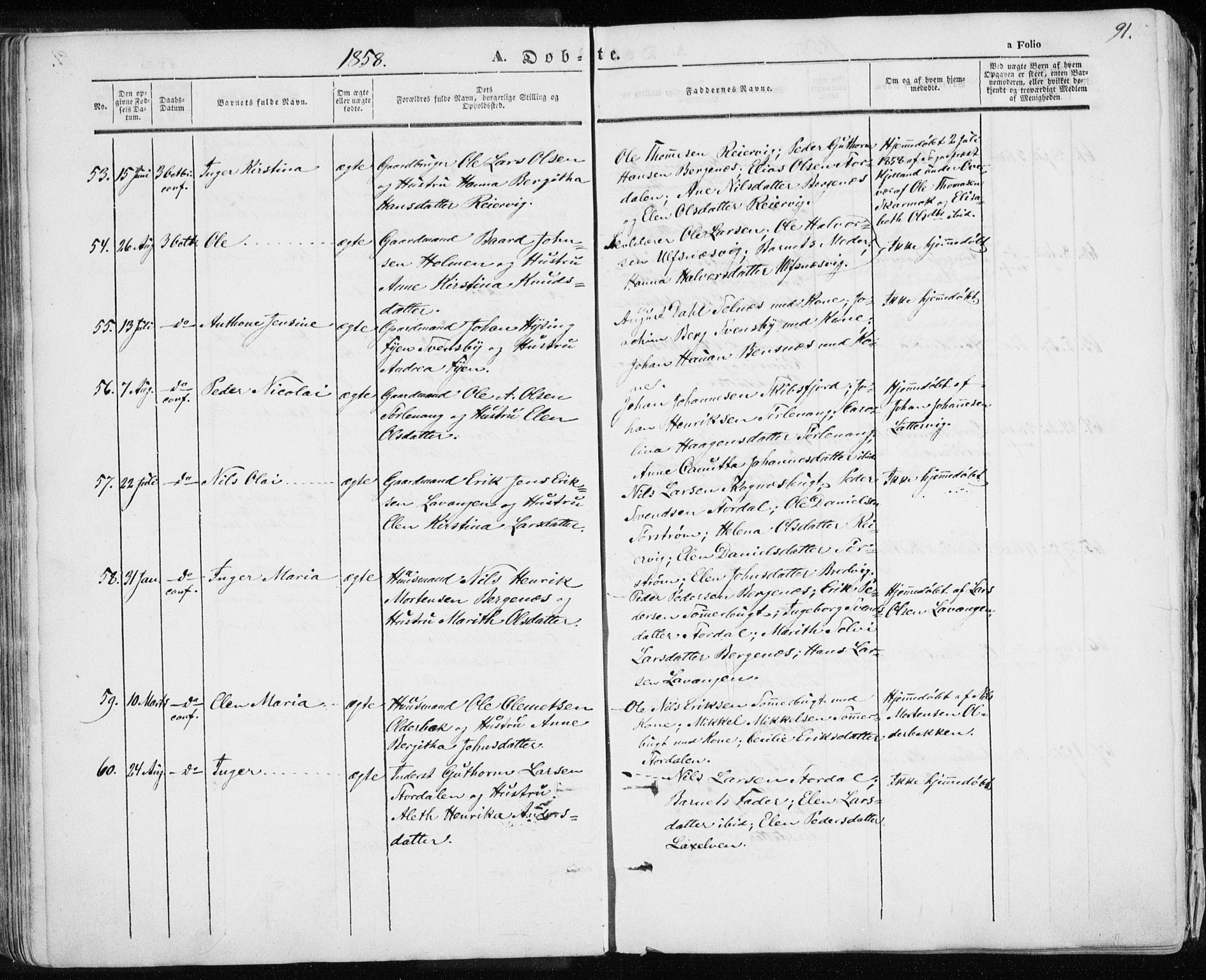 Karlsøy sokneprestembete, SATØ/S-1299/H/Ha/Haa/L0003kirke: Parish register (official) no. 3, 1843-1860, p. 91