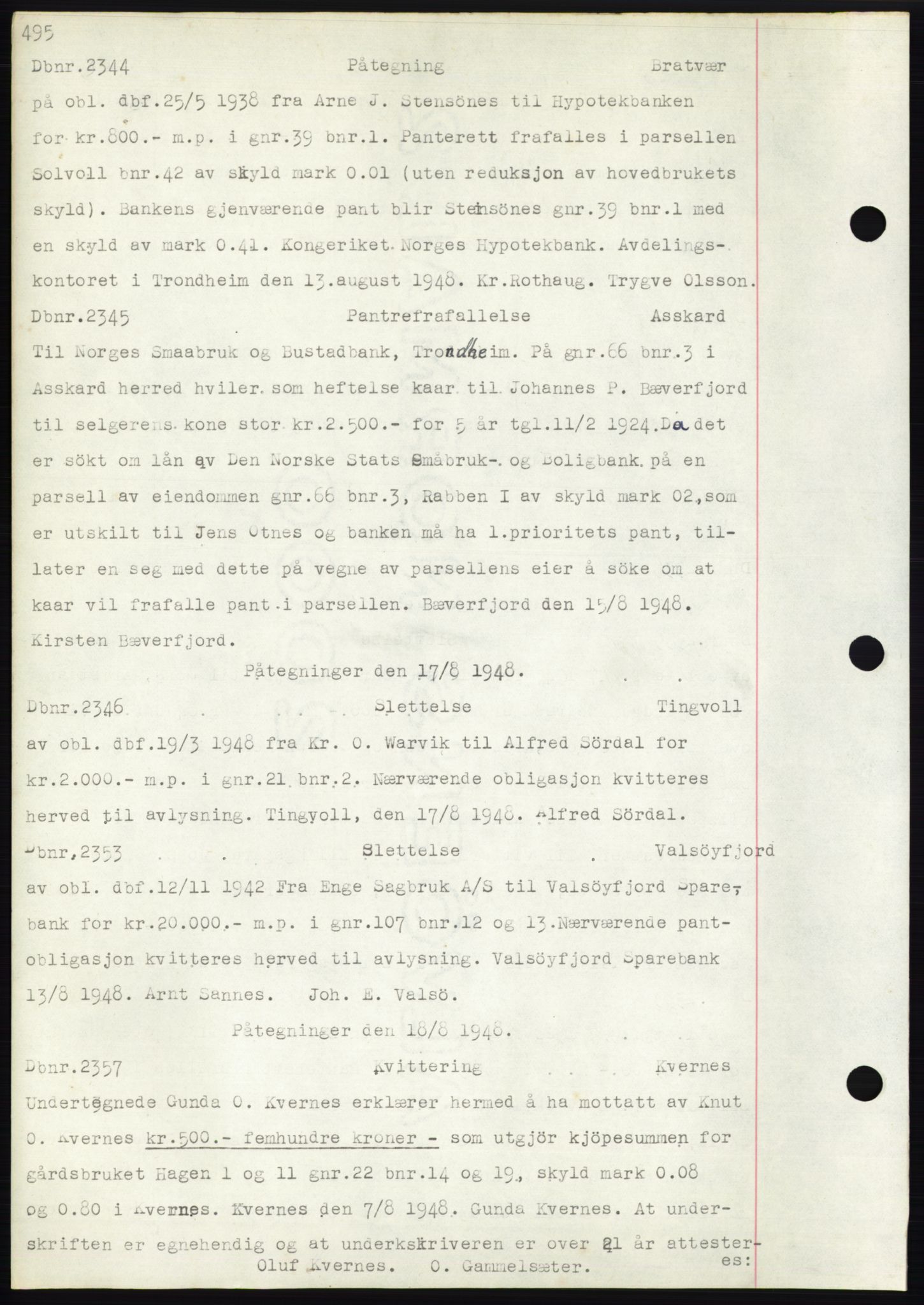 Nordmøre sorenskriveri, SAT/A-4132/1/2/2Ca: Mortgage book no. C82b, 1946-1951, Diary no: : 2344/1948