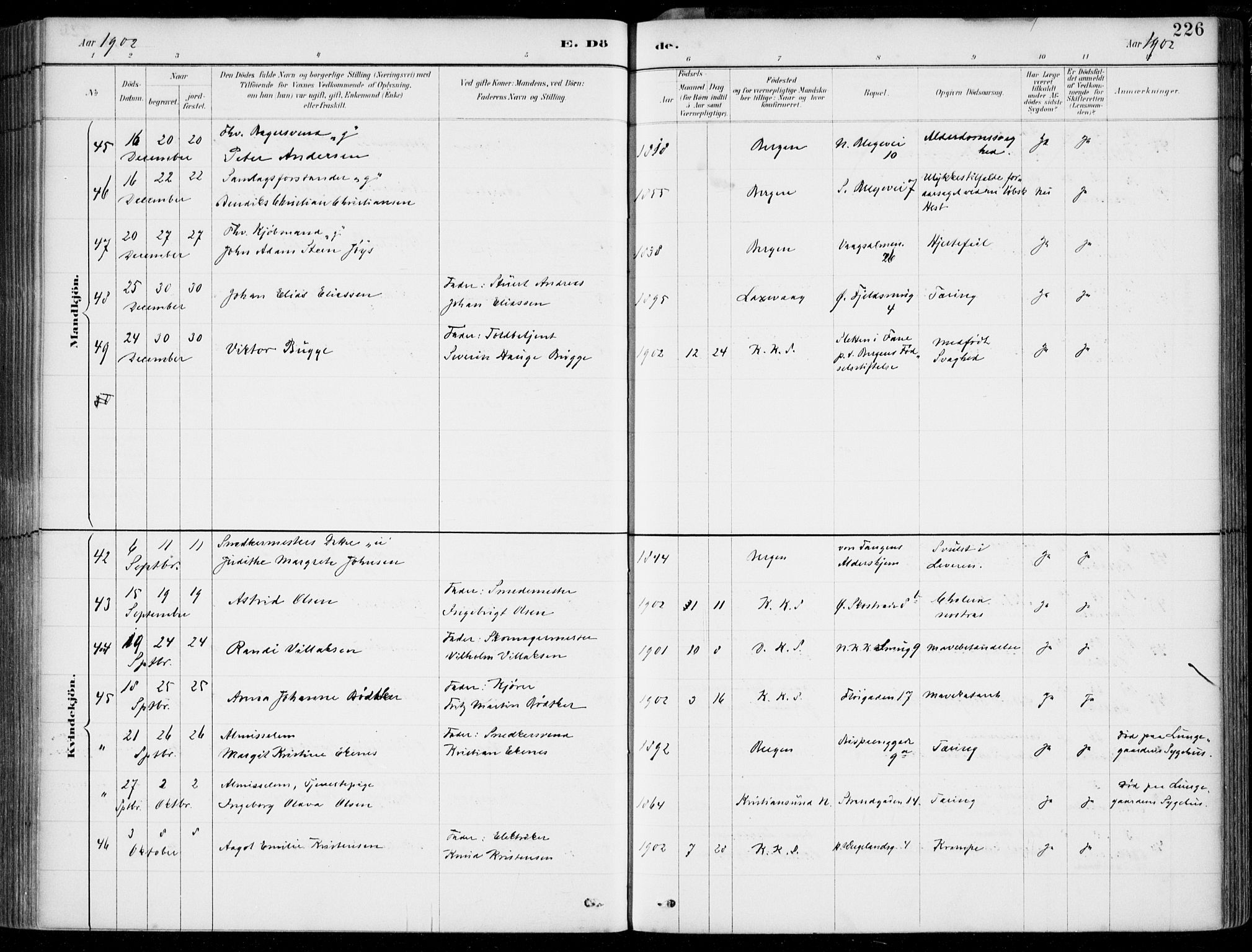 Korskirken sokneprestembete, AV/SAB-A-76101/H/Hab: Parish register (copy) no. E 4, 1884-1910, p. 226