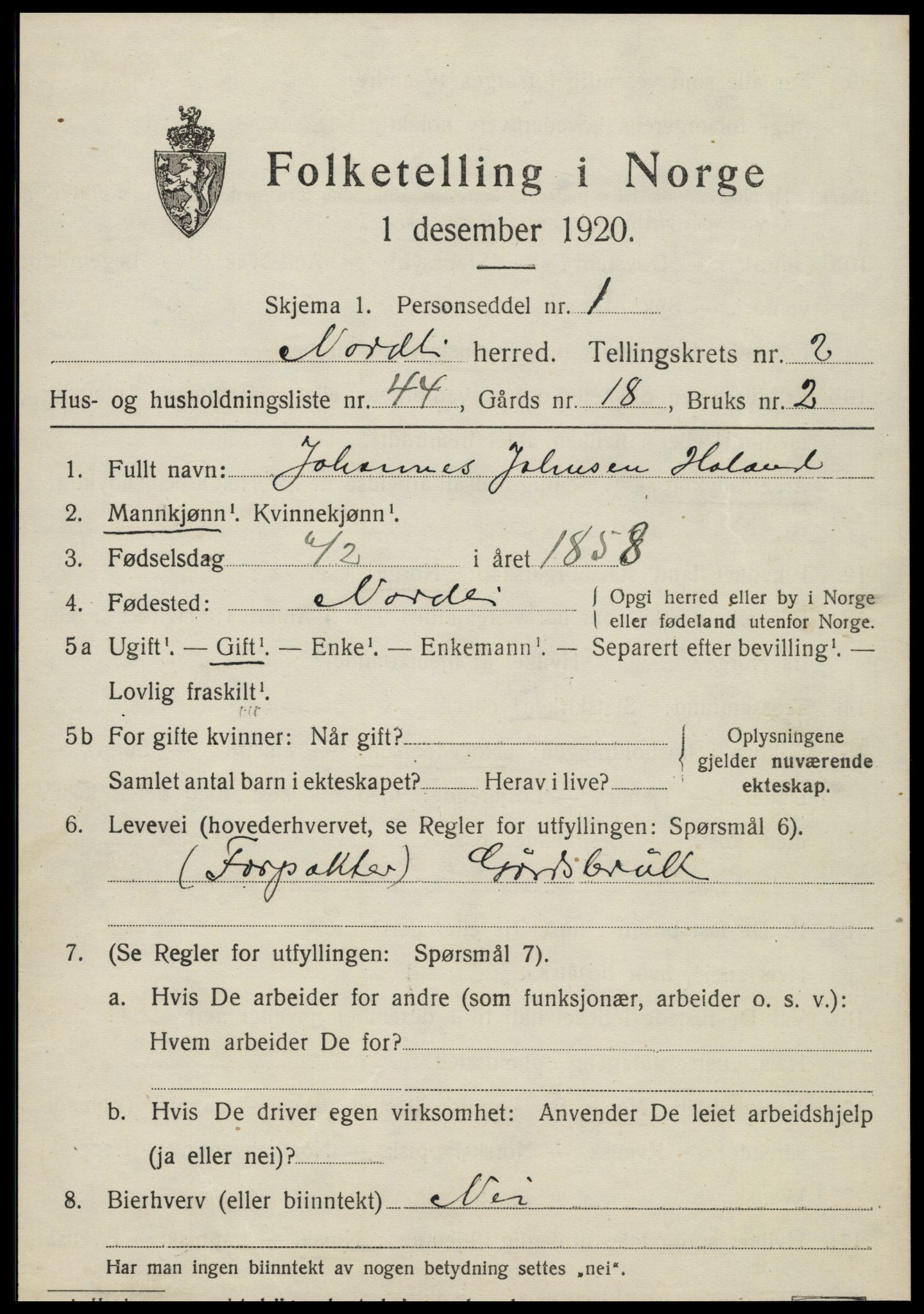 SAT, 1920 census for Nordli, 1920, p. 1387