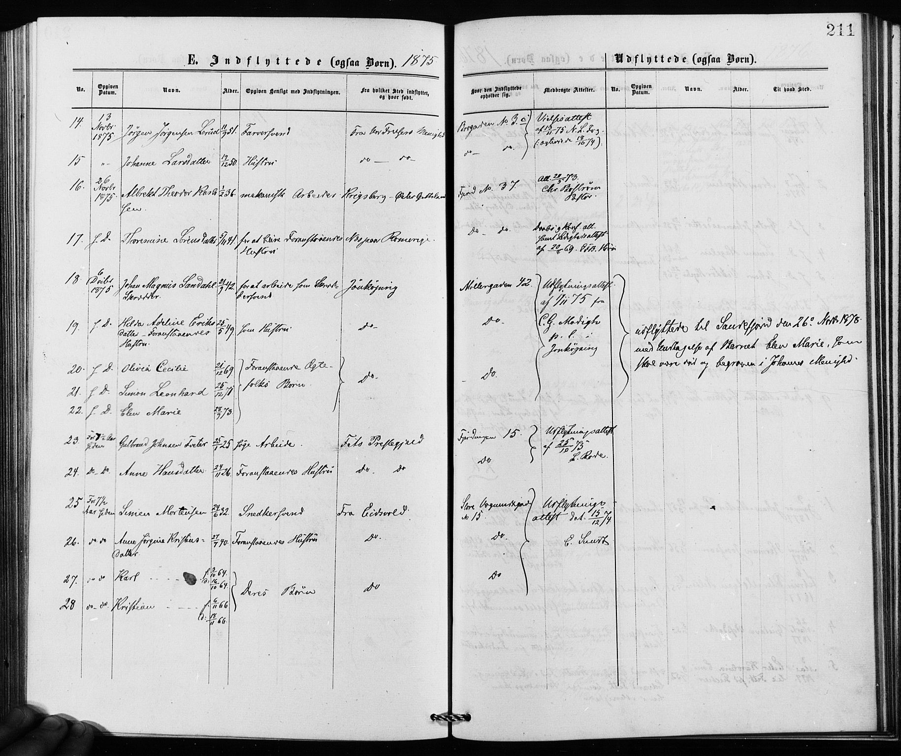 Jakob prestekontor Kirkebøker, SAO/A-10850/F/Fa/L0002: Parish register (official) no. 2, 1875-1879, p. 211