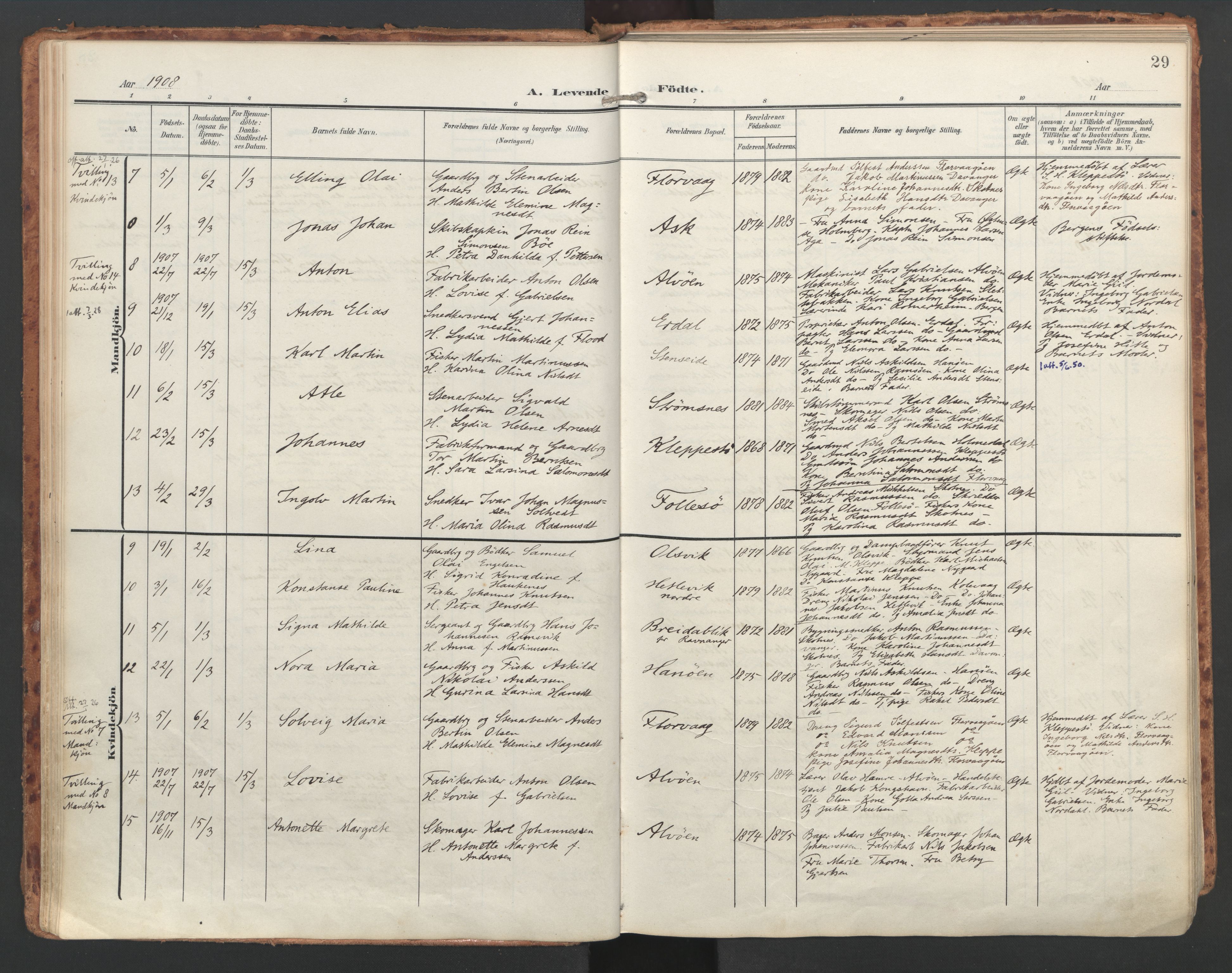 Askøy Sokneprestembete, AV/SAB-A-74101/H/Ha/Haa/Haac/L0002: Parish register (official) no. C 2, 1905-1922, p. 29