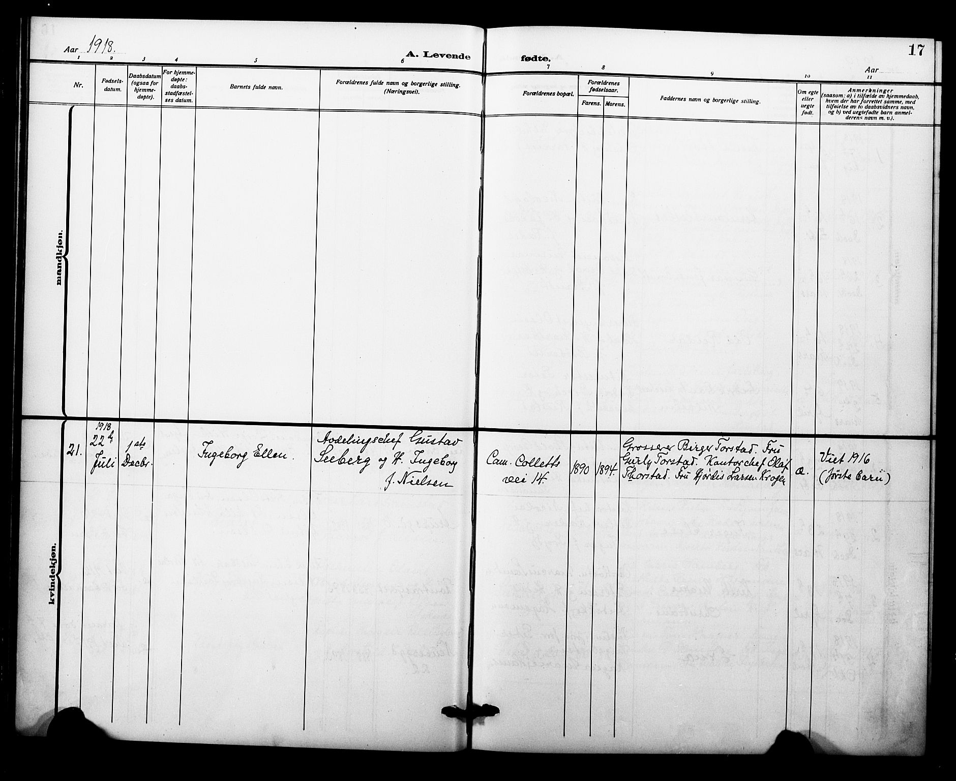 Garnisonsmenigheten Kirkebøker, AV/SAO-A-10846/F/Fa/L0015: Parish register (official) no. 15, 1915-1921, p. 17