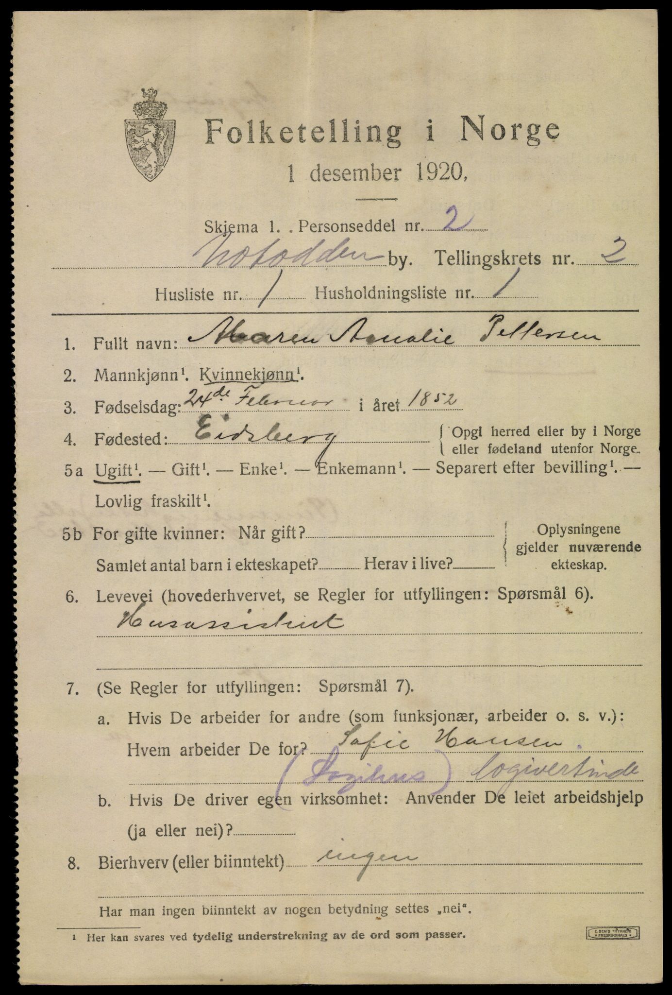 SAKO, 1920 census for Notodden, 1920, p. 6568