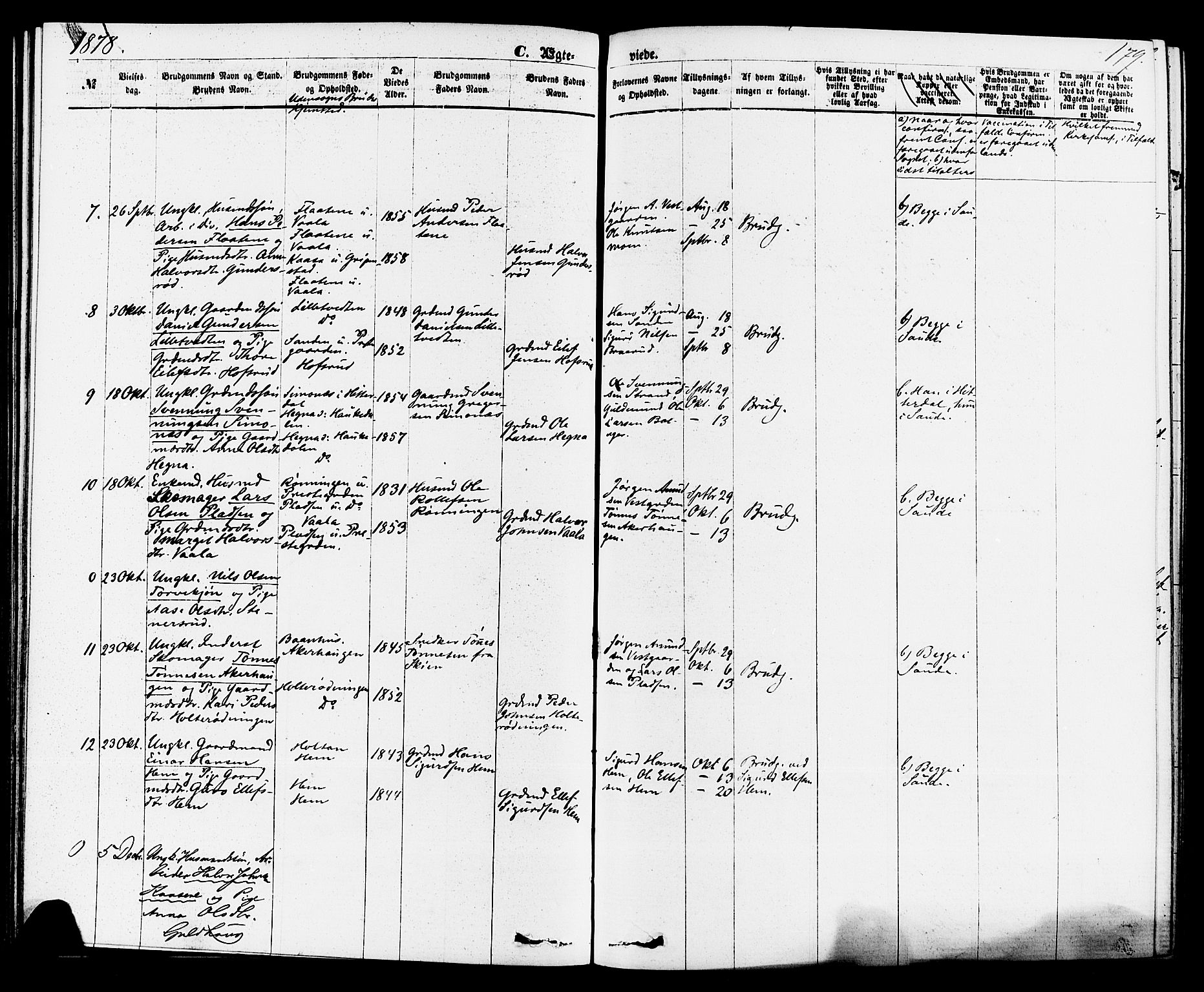 Sauherad kirkebøker, SAKO/A-298/F/Fa/L0008: Parish register (official) no. I 8, 1873-1886, p. 179