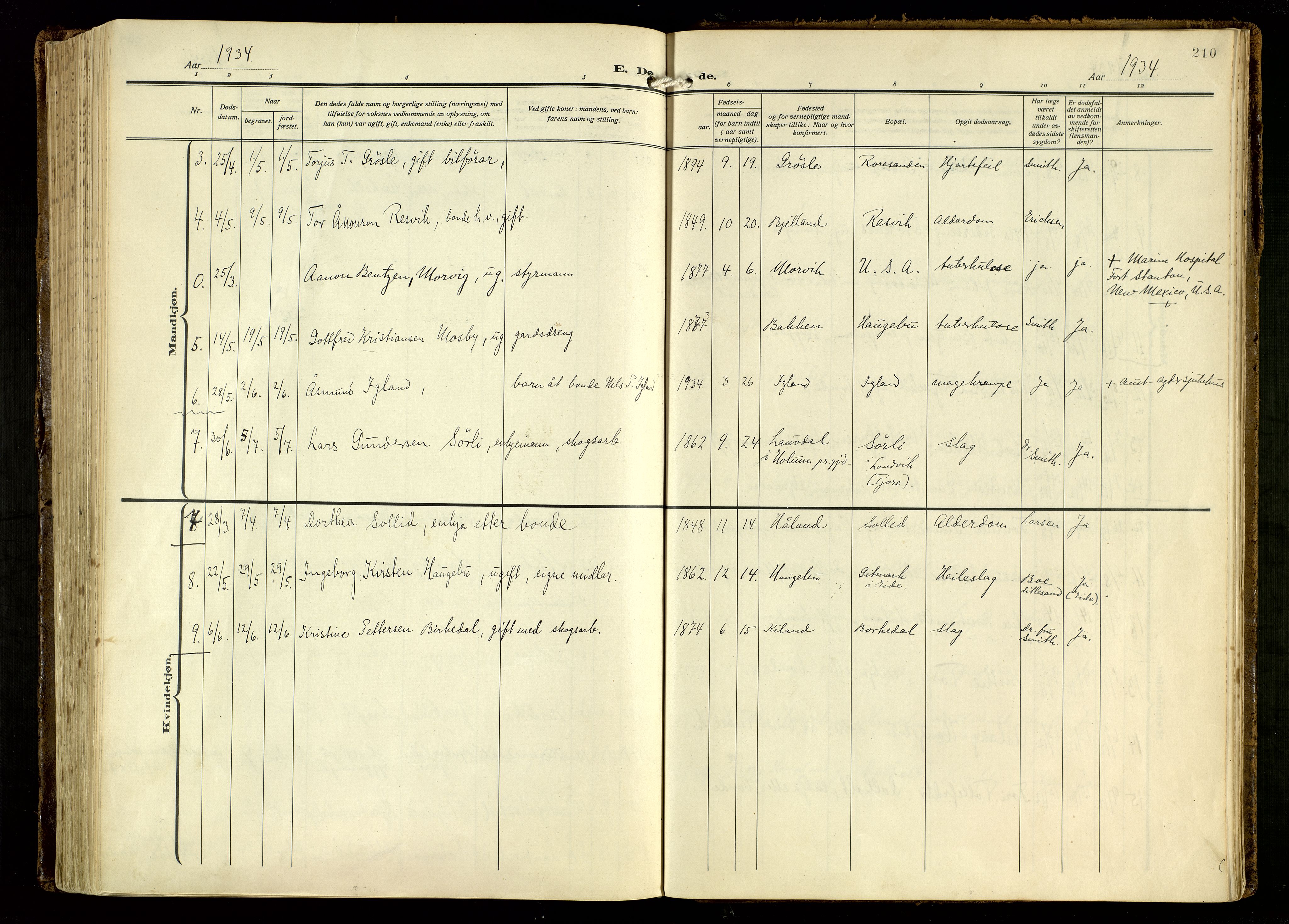 Hommedal sokneprestkontor, AV/SAK-1111-0023/F/Fa/Fab/L0008: Parish register (official) no. A 8, 1925-1956, p. 210