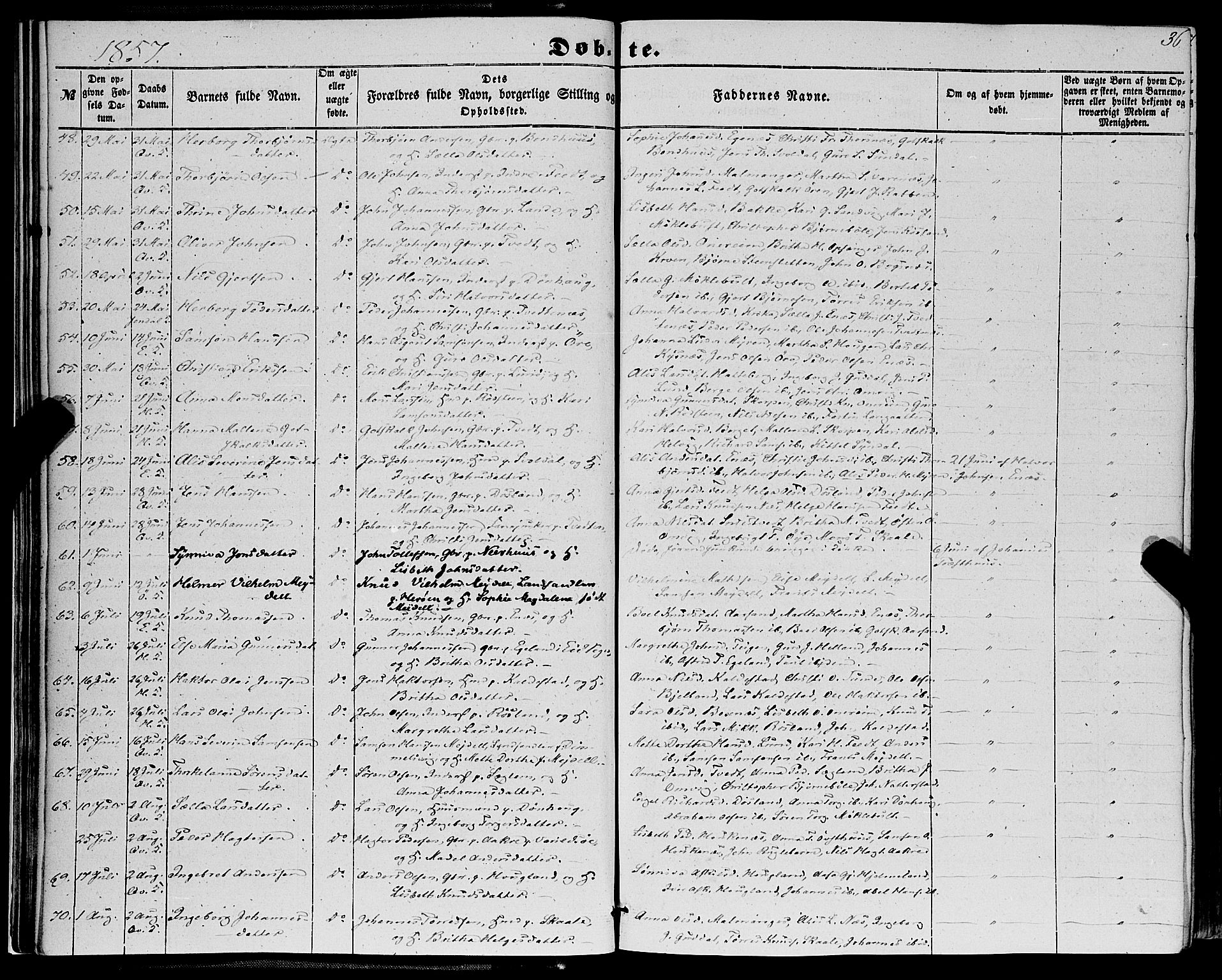 Kvinnherad sokneprestembete, SAB/A-76401/H/Haa: Parish register (official) no. A 8, 1854-1872, p. 36