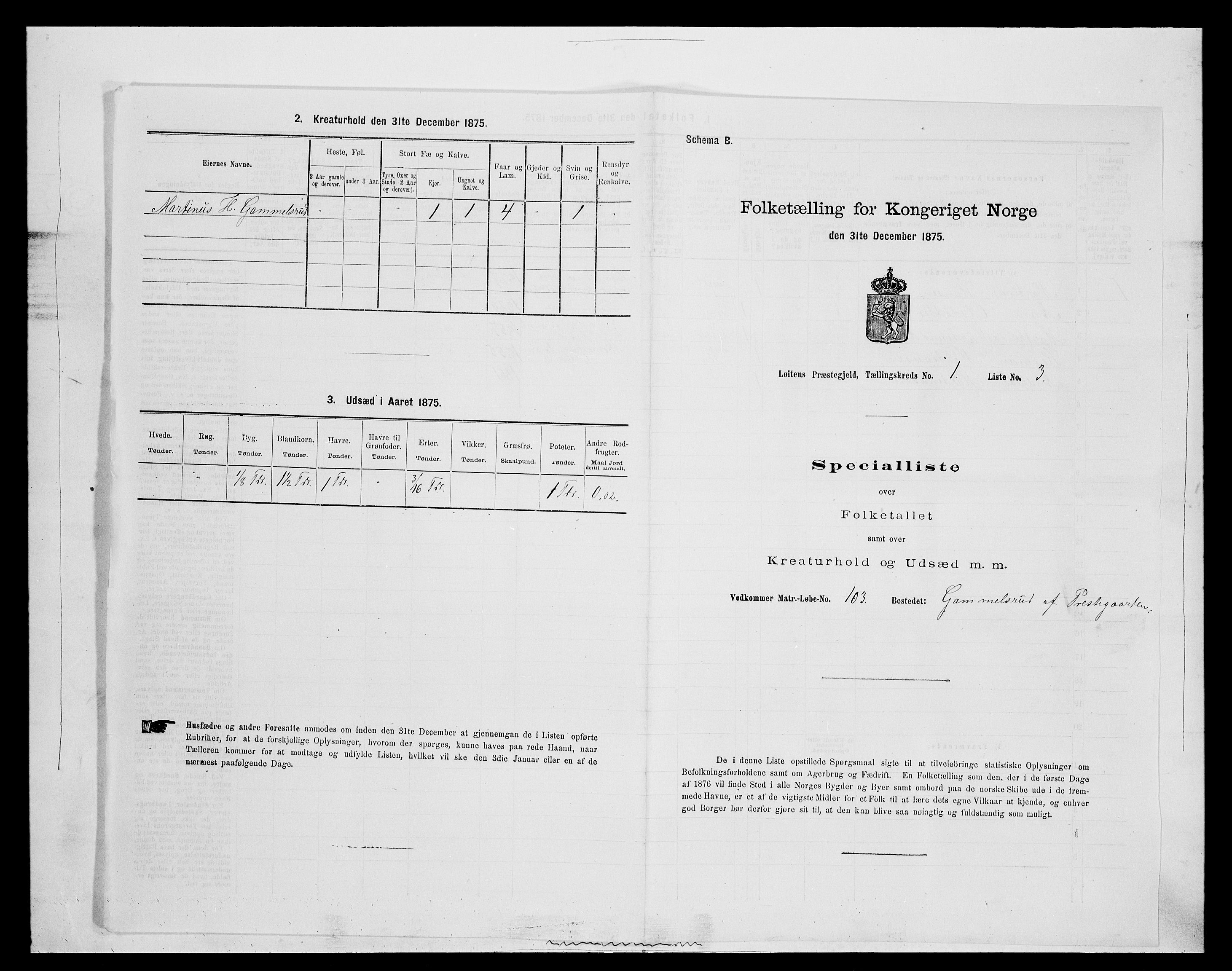 SAH, 1875 census for 0415P Løten, 1875, p. 109