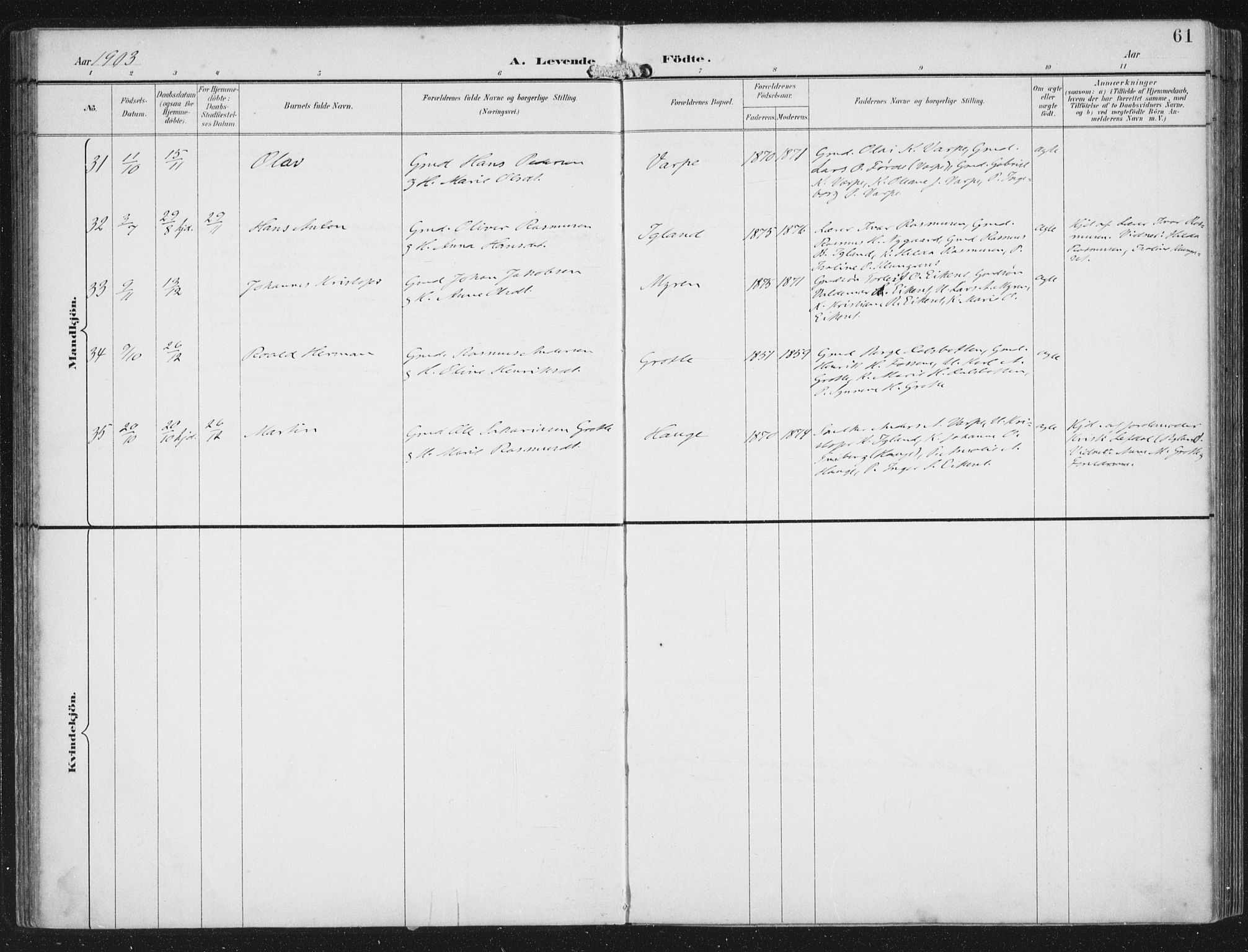 Bremanger sokneprestembete, AV/SAB-A-82201/H/Haa/Haab/L0002: Parish register (official) no. B  2, 1896-1908, p. 61