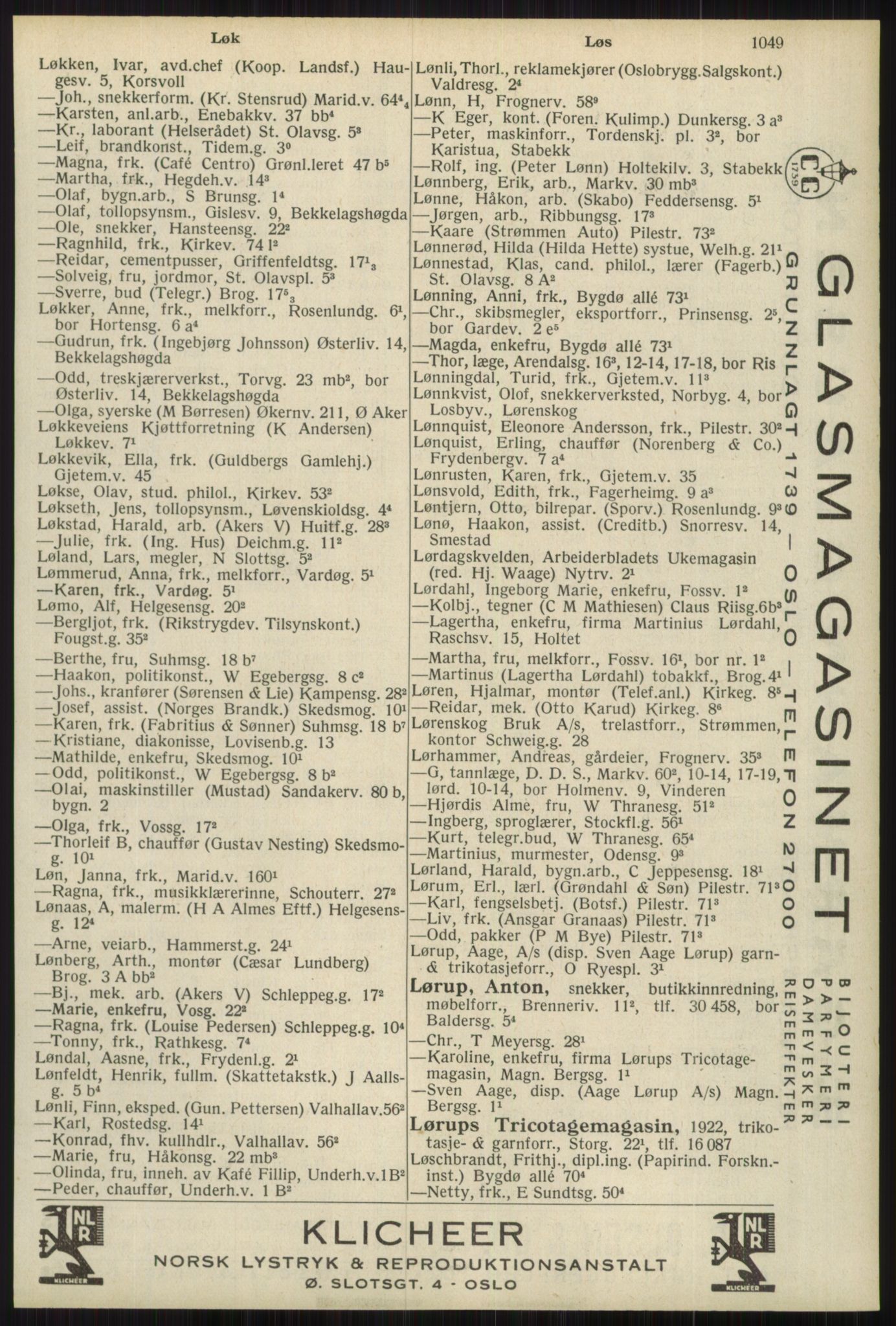 Kristiania/Oslo adressebok, PUBL/-, 1939, p. 1049