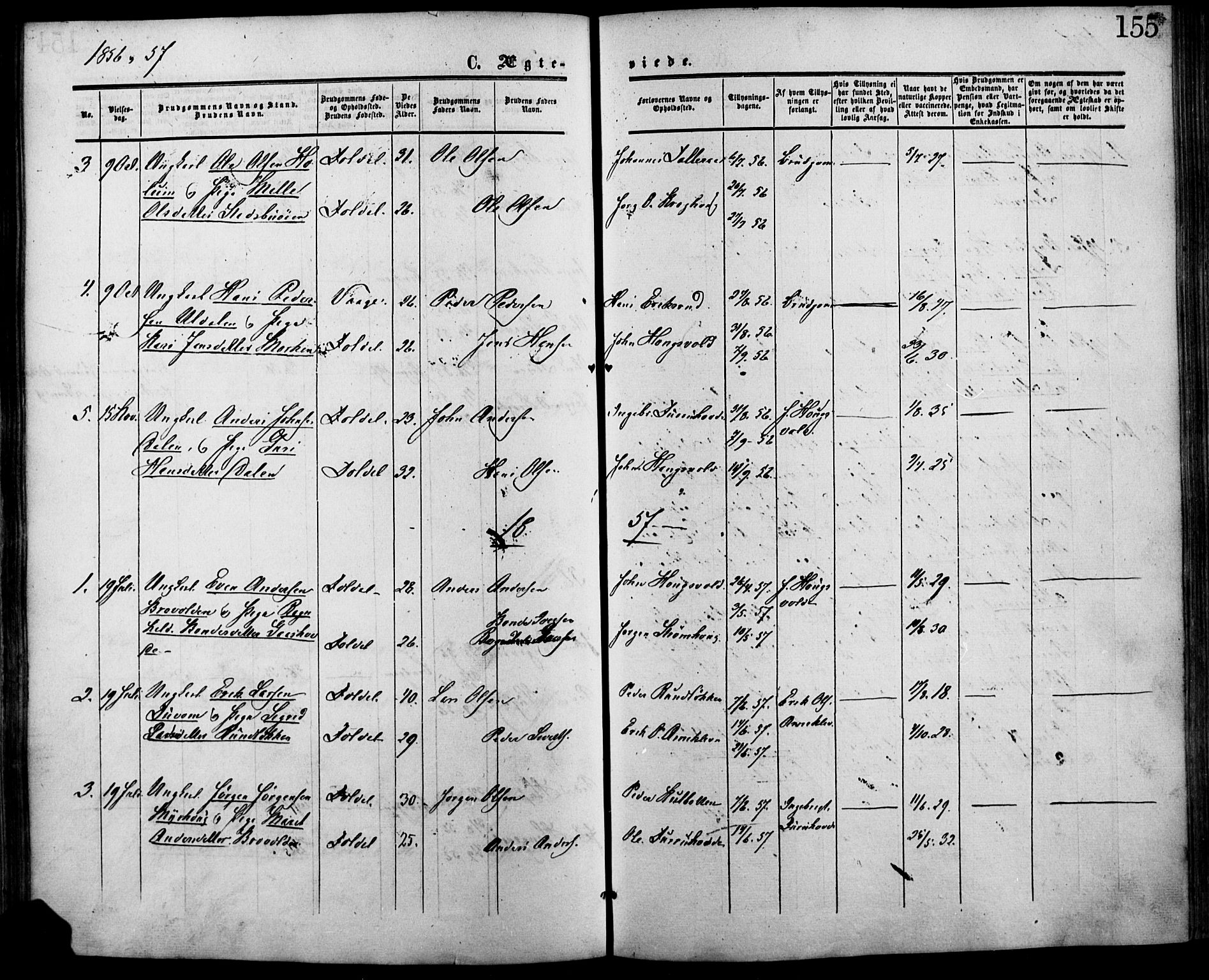 Lesja prestekontor, SAH/PREST-068/H/Ha/Haa/L0007: Parish register (official) no. 7, 1854-1862, p. 155