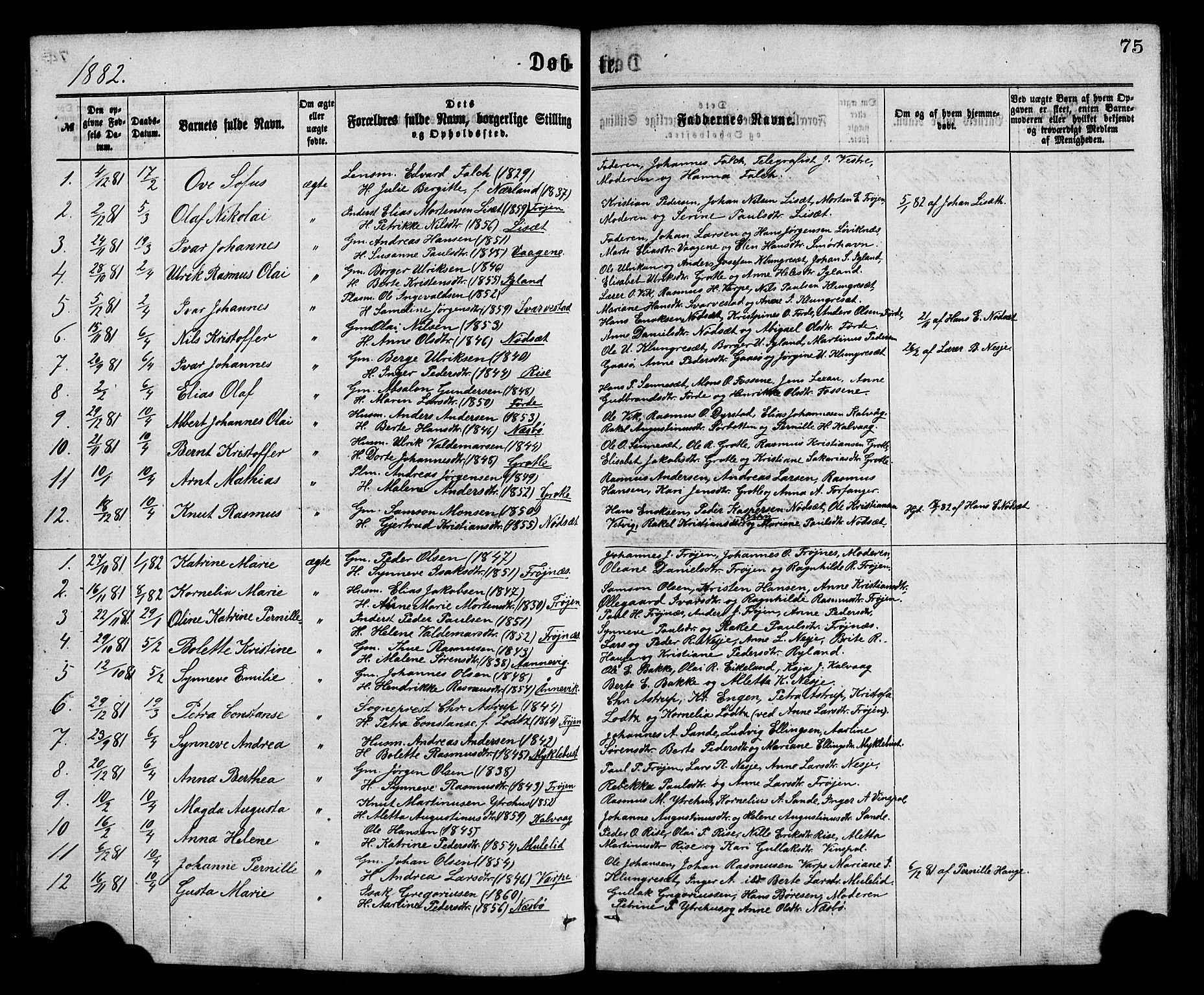 Bremanger sokneprestembete, AV/SAB-A-82201/H/Hab/Haba/L0002: Parish register (copy) no. A 2, 1866-1889, p. 75