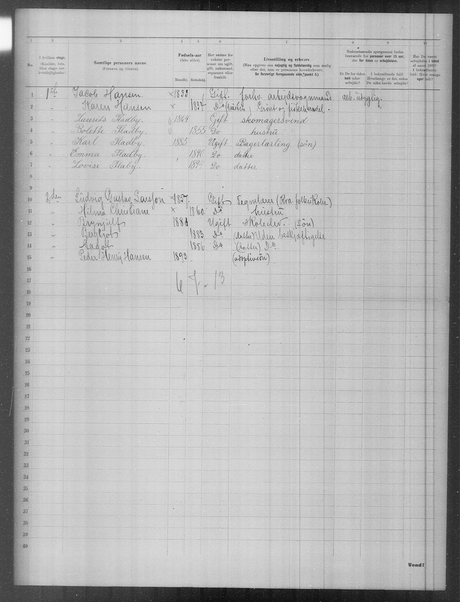 OBA, Municipal Census 1903 for Kristiania, 1903, p. 6872