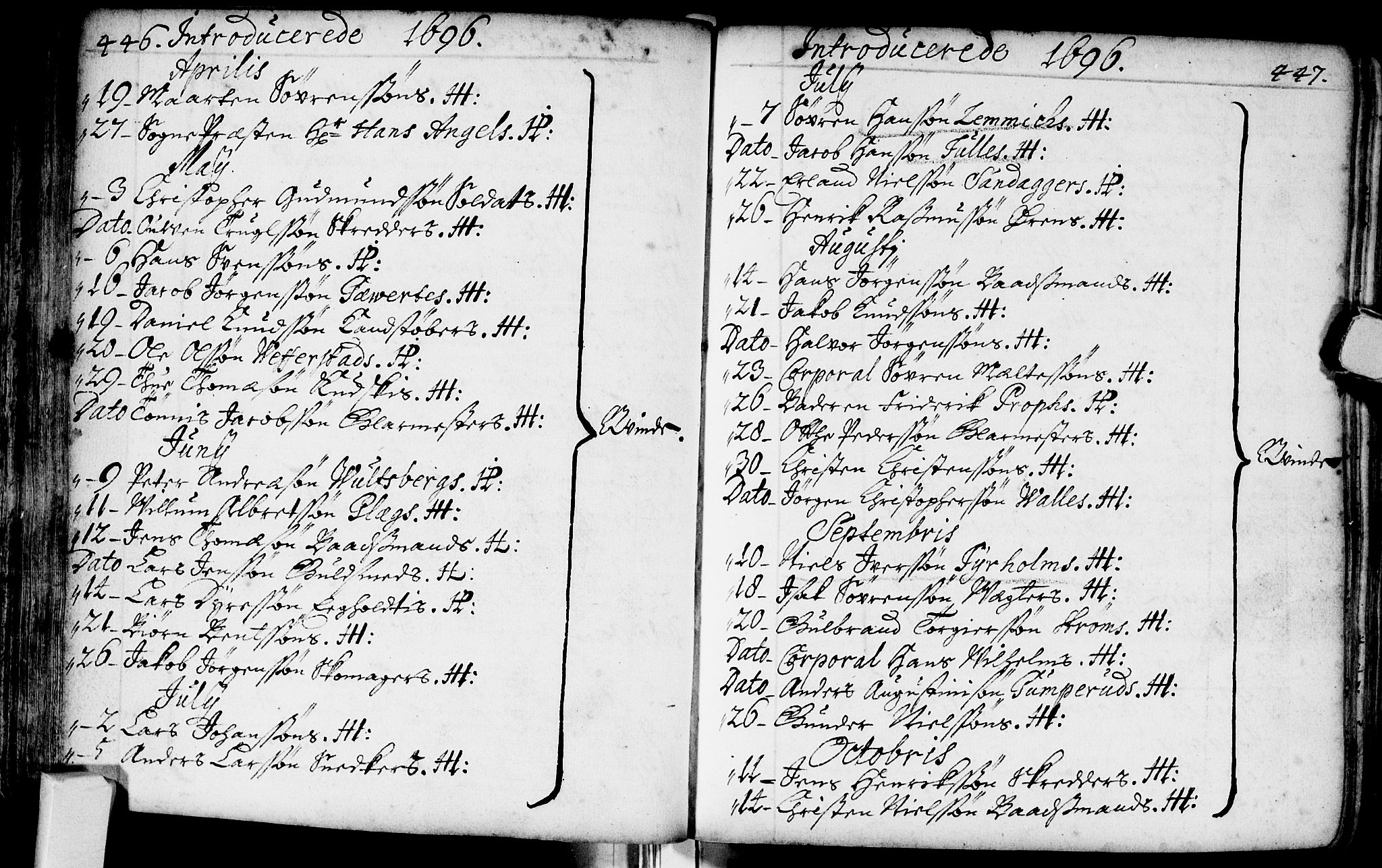 Bragernes kirkebøker, AV/SAKO-A-6/F/Fa/L0002: Parish register (official) no. I 2, 1680-1705, p. 446-447