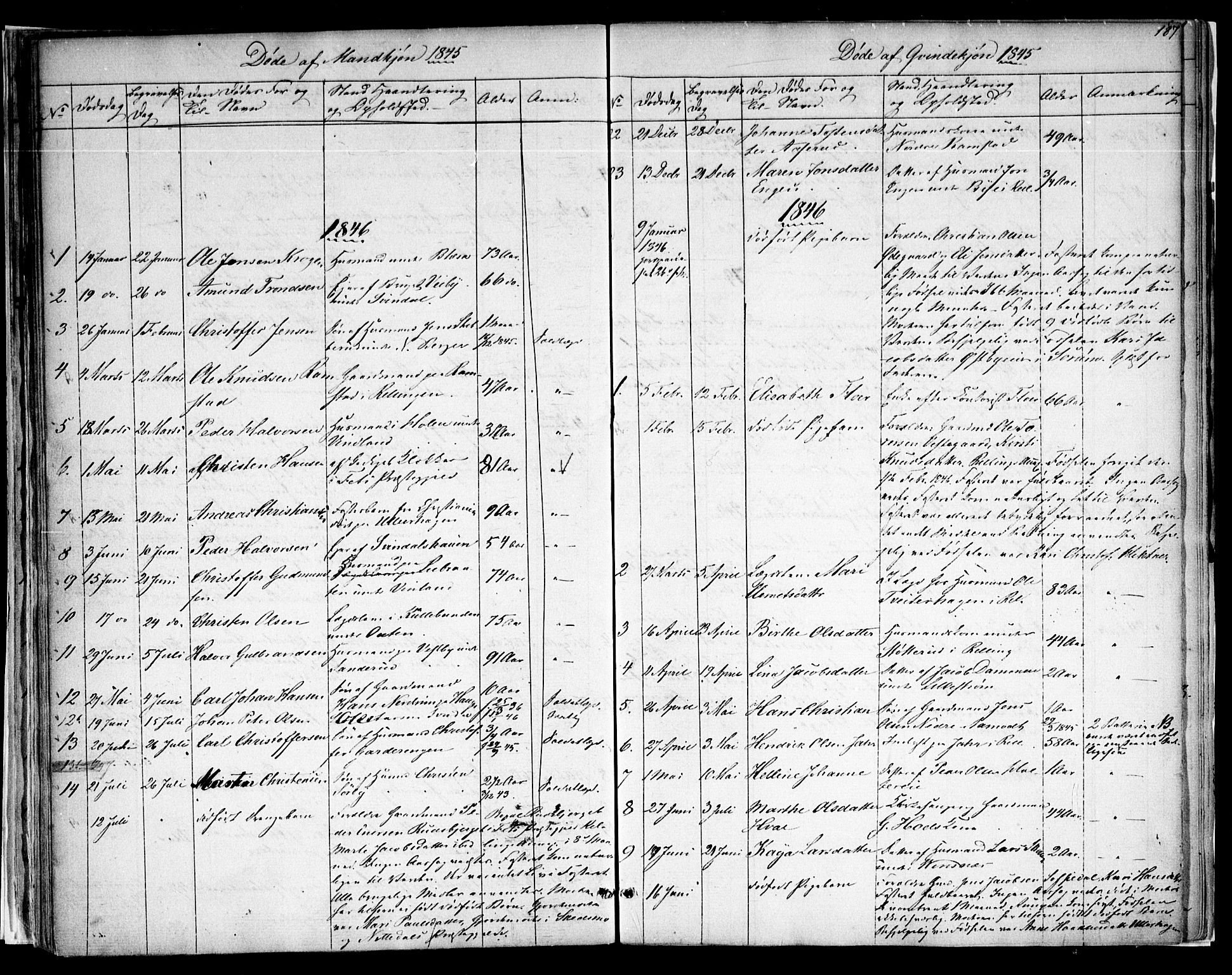 Fet prestekontor Kirkebøker, SAO/A-10370a/F/Fa/L0009: Parish register (official) no. I 9, 1843-1846, p. 187
