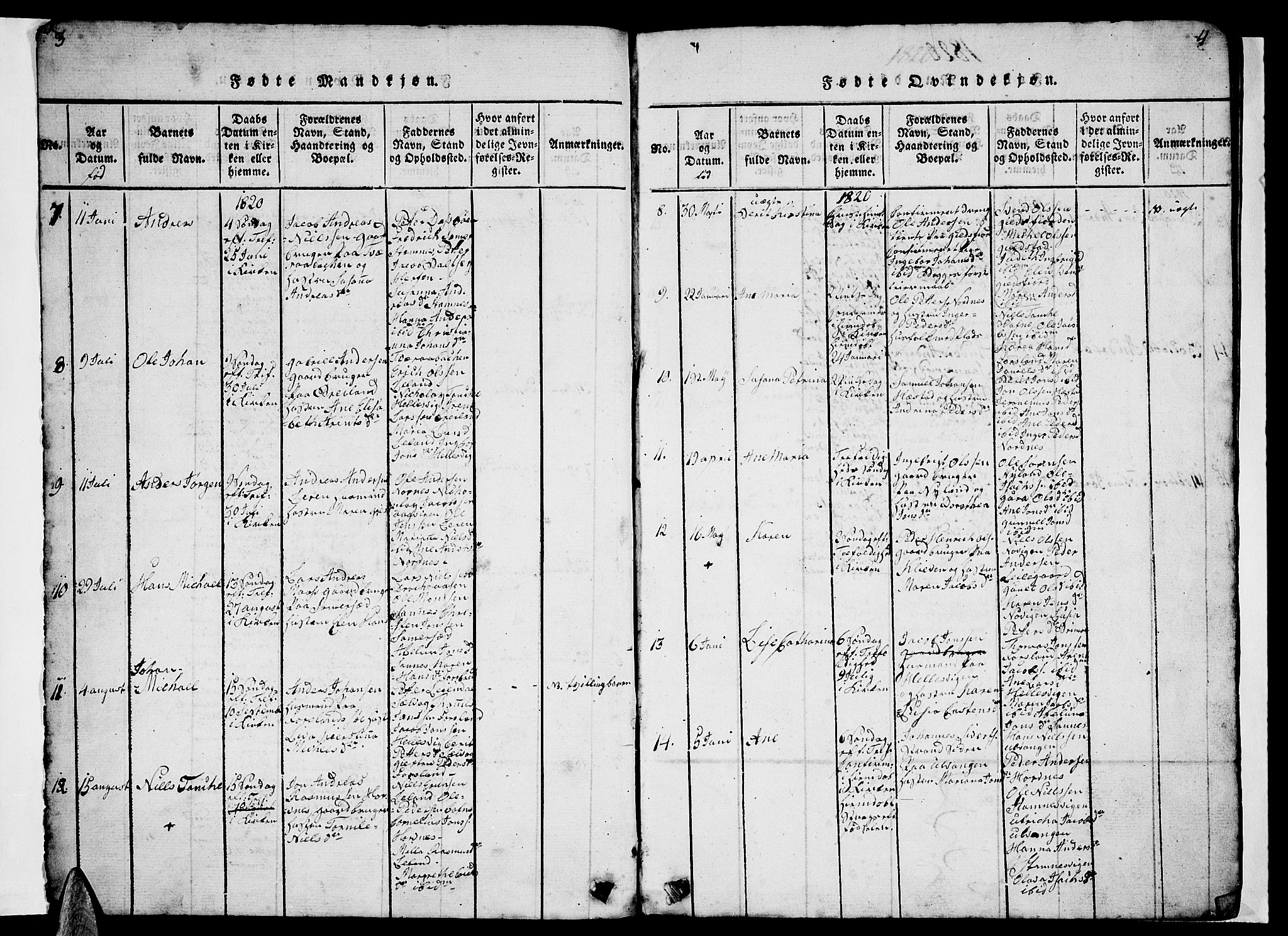 Ministerialprotokoller, klokkerbøker og fødselsregistre - Nordland, AV/SAT-A-1459/831/L0474: Parish register (copy) no. 831C01, 1820-1850, p. 3-4