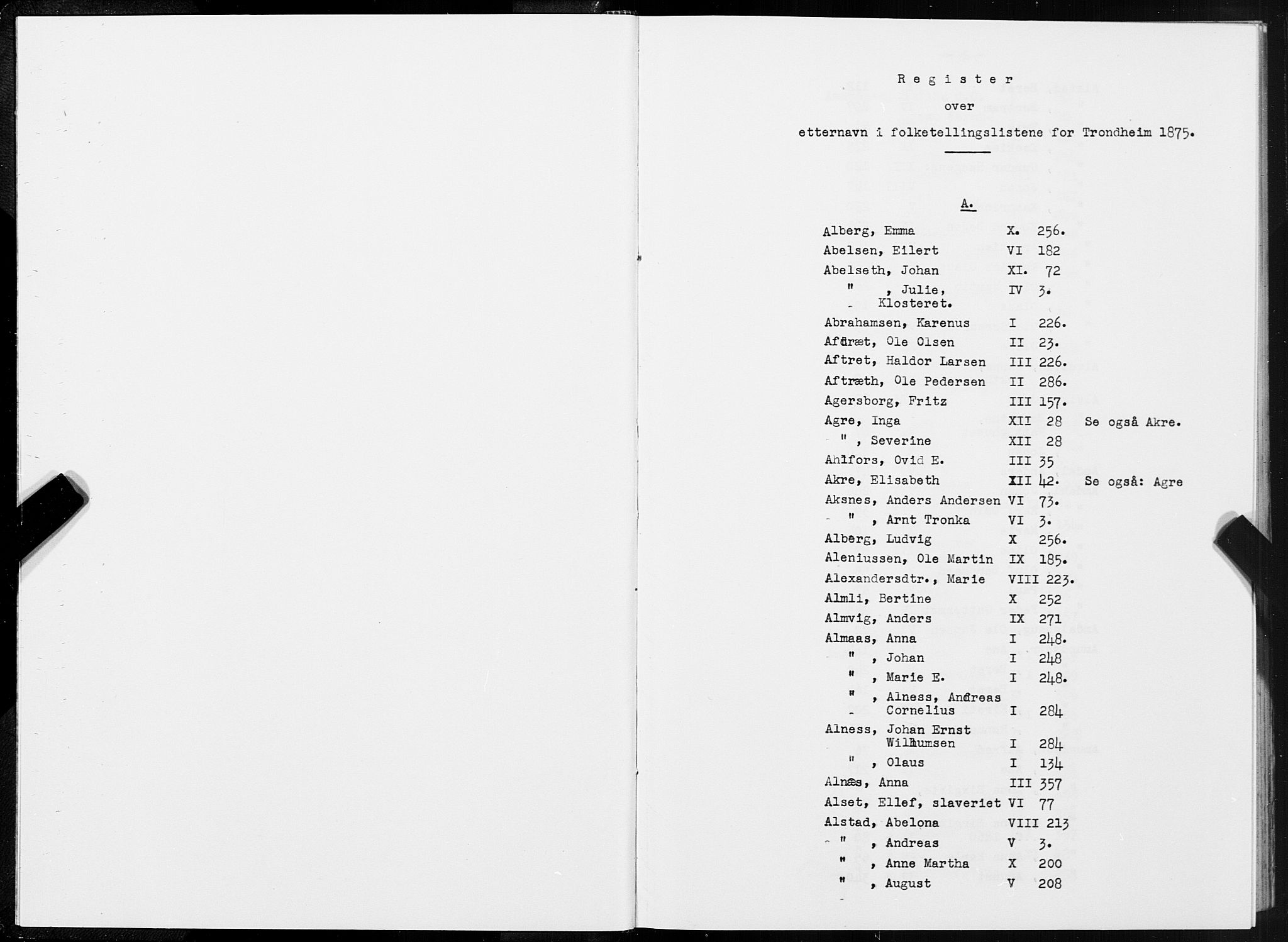 SAT, 1875 census for 1601 Trondheim, 1875, p. 1