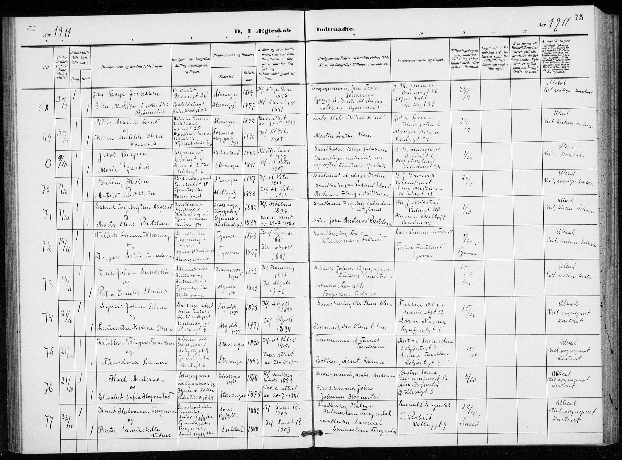 St. Petri sokneprestkontor, AV/SAST-A-101813/001/30/30BB/L0009: Parish register (copy) no. B 9, 1902-1935, p. 75